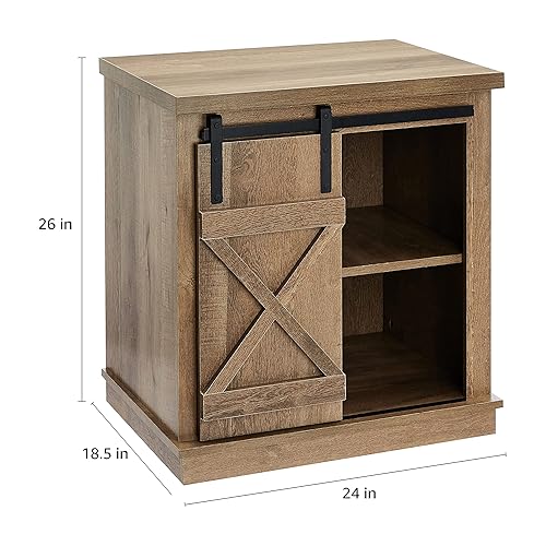 Miniatura 3 de ROCKPOINT Mesa auxiliar deslizante con puerta deslizante de granero,Mesa de sofá de almacenamiento, roble oscuro