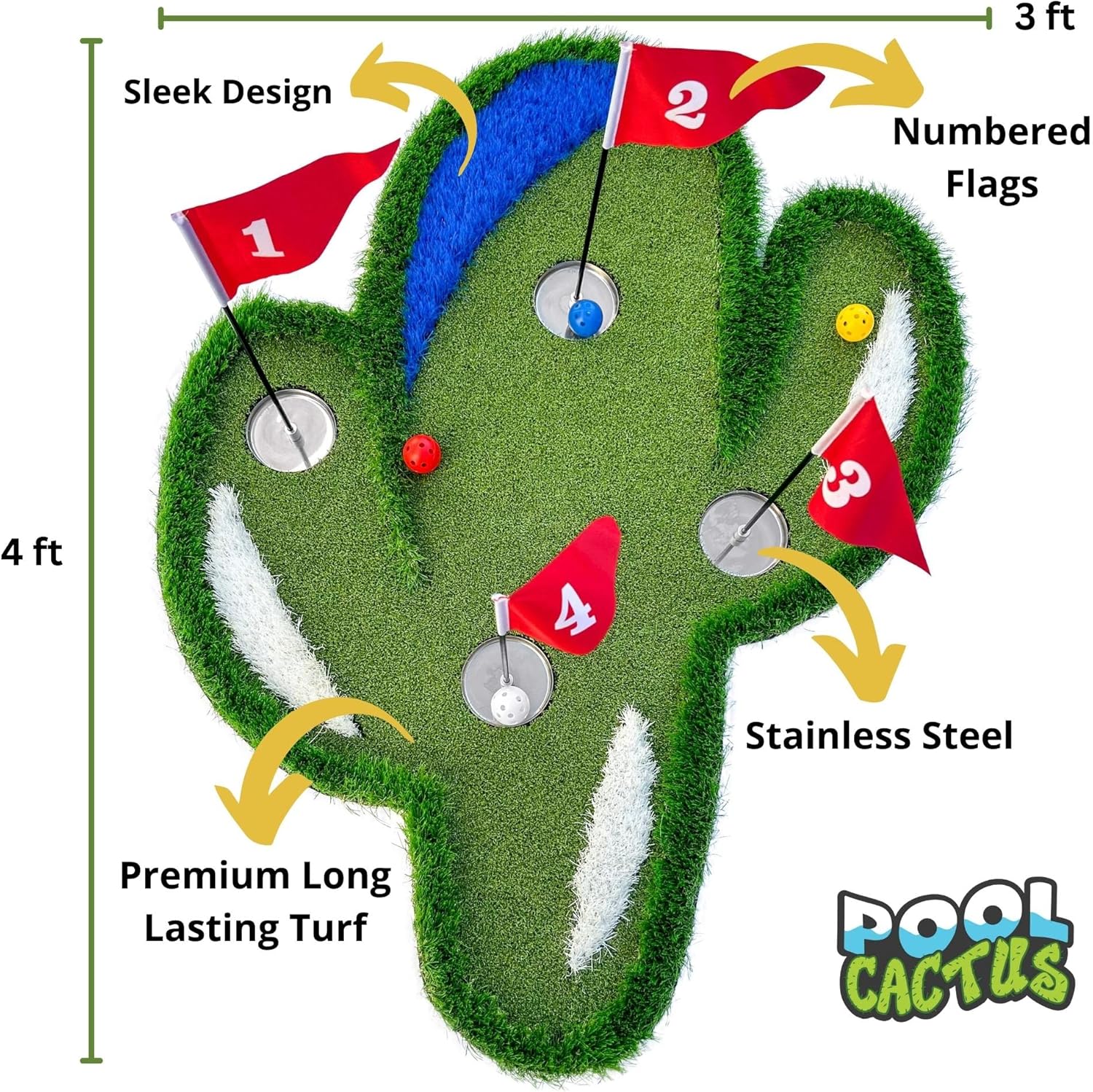 Floating Golf Green Set with Two Circular Floating Green Targets, Includes Chipping mat with Rubber tee, and 60 Multi-Colored Floating Plastic Golf Balls