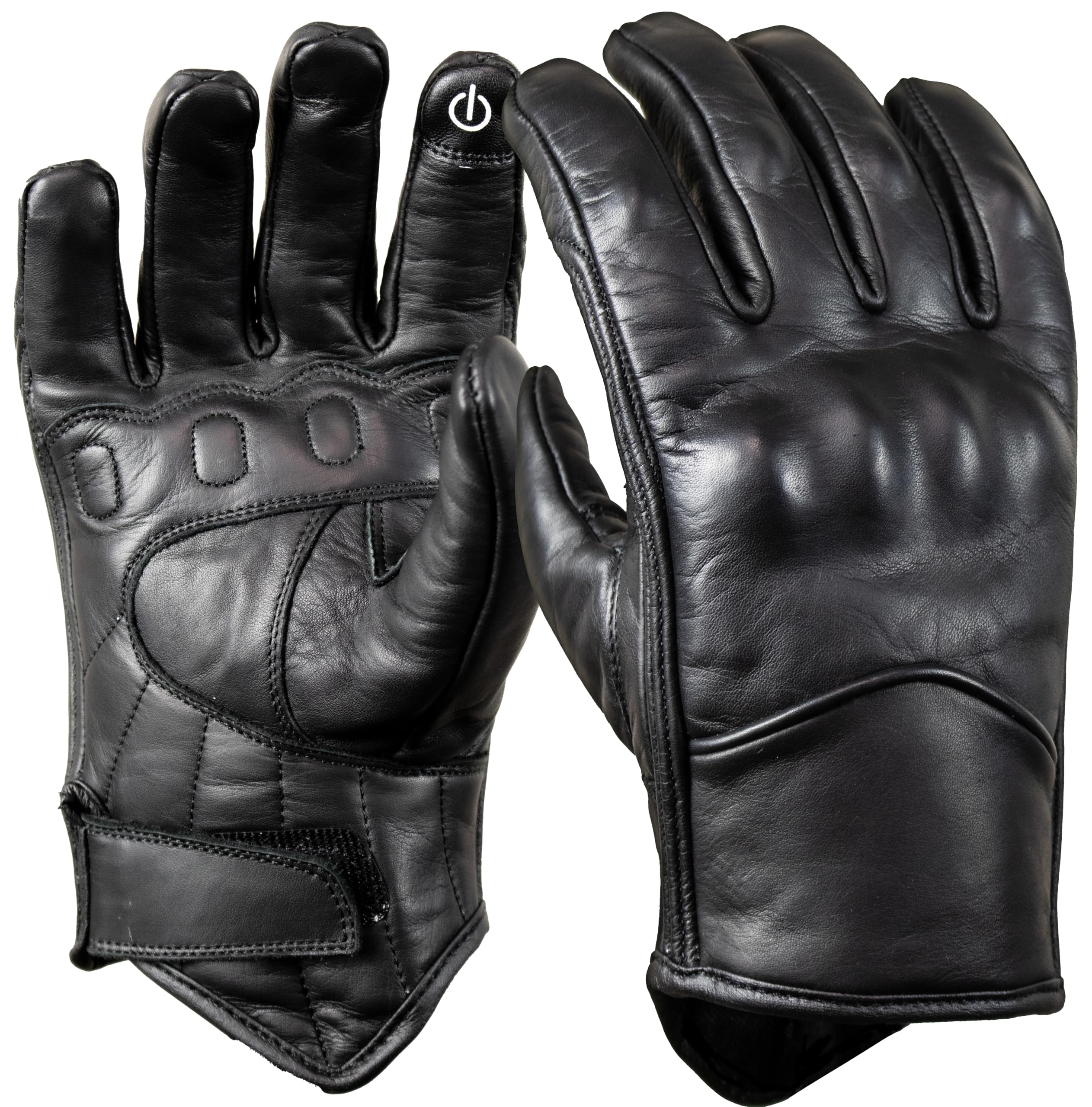 MDM Guanti moto in pelle per uomo stile classico, palmo antiscivolo, protezione discreta delle nocche e chiusura regolabile, nero