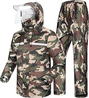 HACER Raincoat Reusable Rainwear Seam Sealed Army Print Snow Suit Face Shield & Detachable Hood for Bikers Hiking Travelling Price In India