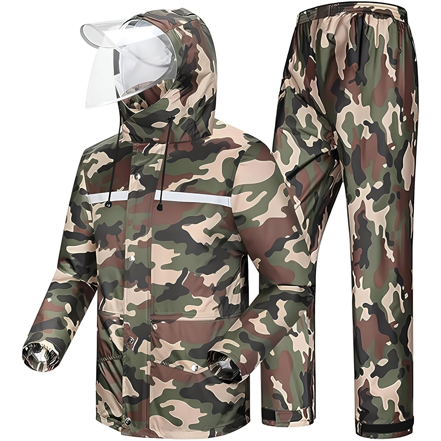 HACER Raincoat Reusable Rainwear Seam Sealed Army Print Snow Suit Face Shield & Detachable Hood for Bikers Hiking Travelling HACER Raincoat Reusable Rainwear Seam Sealed Army Print Snow Suit Face Shield & Detachable Hood for Bikers Hiking Travelling