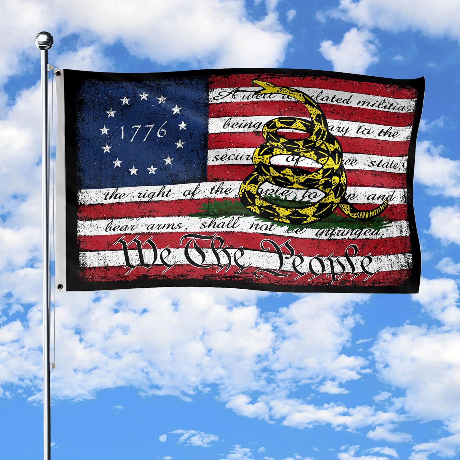We The People Flag, 1776 USA Flag, Rattle Snake Constitution 2-Sided House Flag With Grommets 11.5" x 17.5" (1x1.5 ft)