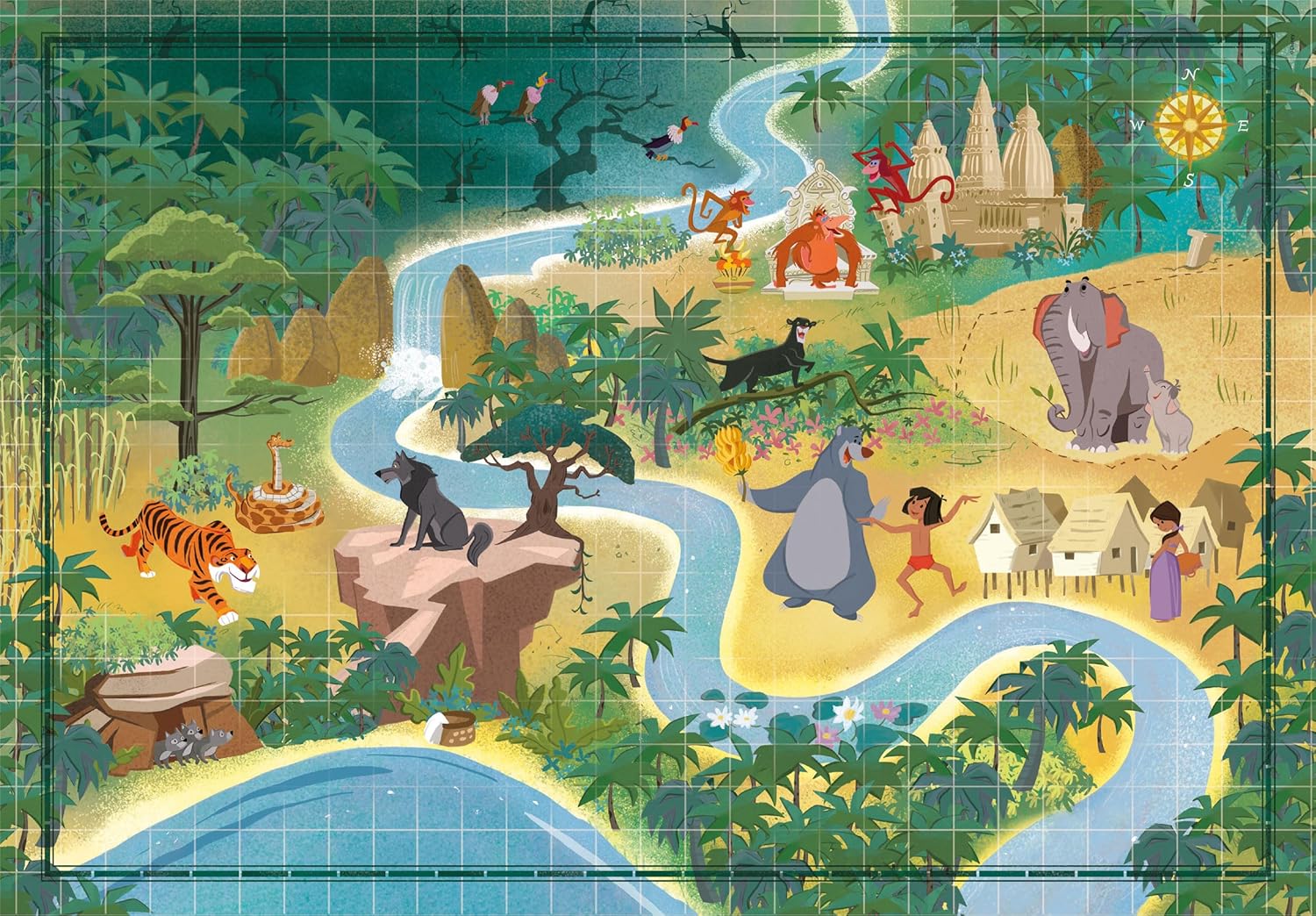Clementoni Jigsaw Puzzle Story Maps - The Jungle Book 1000 Pieces - Poster Included, Puzzle for Adults 14-99 Years, Gift for Men/Women, Map, Made in Italy, 39813