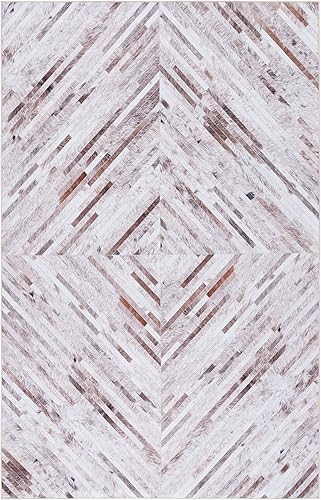 Miniatura 8 de SAFAVIEH Tapete de la colección Faux Hide Collection  6 pies, cuadrada, beige y marrón, diseño rústico moderno y glamuroso, no desprende pelusa y de