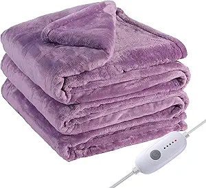 Electric Heated Blanket Full Size 72"x84", Cozy Large Oversized, 5 Heating Levels & 10 Hours Auto Off, Cozy for Bed, Sofa, & Office, Machine Washable, Purple