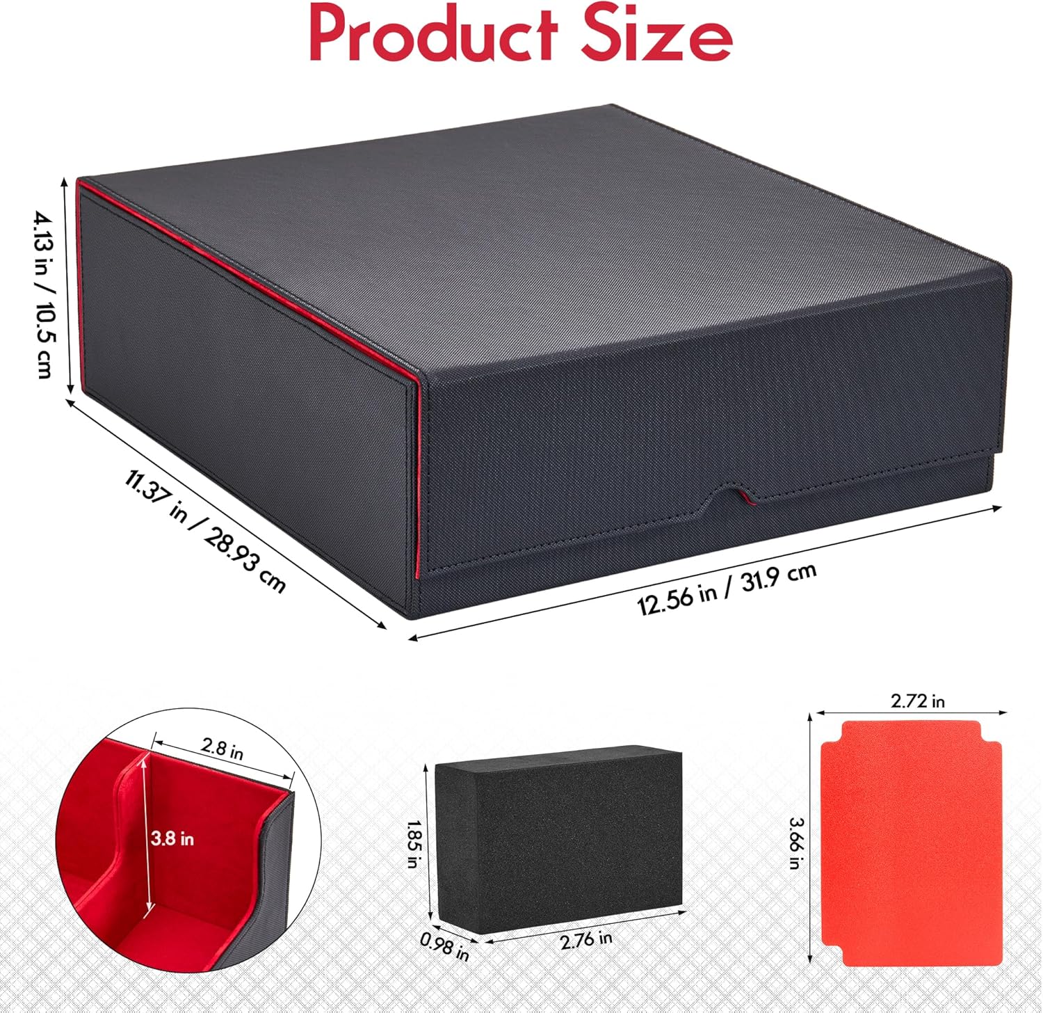 Trading Card Storage Box 2400+,4 Row MTG Deck Box Storage with 32 Card Dividers & 4 Foam Stoppers,MTG Card Case Compatible with Magic,YuGioh Structure Deck,TCG,Sports Cards,Black & Red