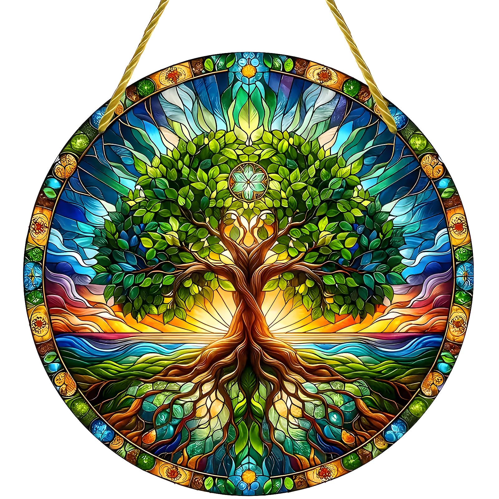 Tree of Life Suncatcher, Acrylic Stained Glass Sun Catchers for Windows, Garden Ornaments for Indoor Outdoor, Window Hanging Decorations, Housewarming Gift for Nature Enthusiasts
