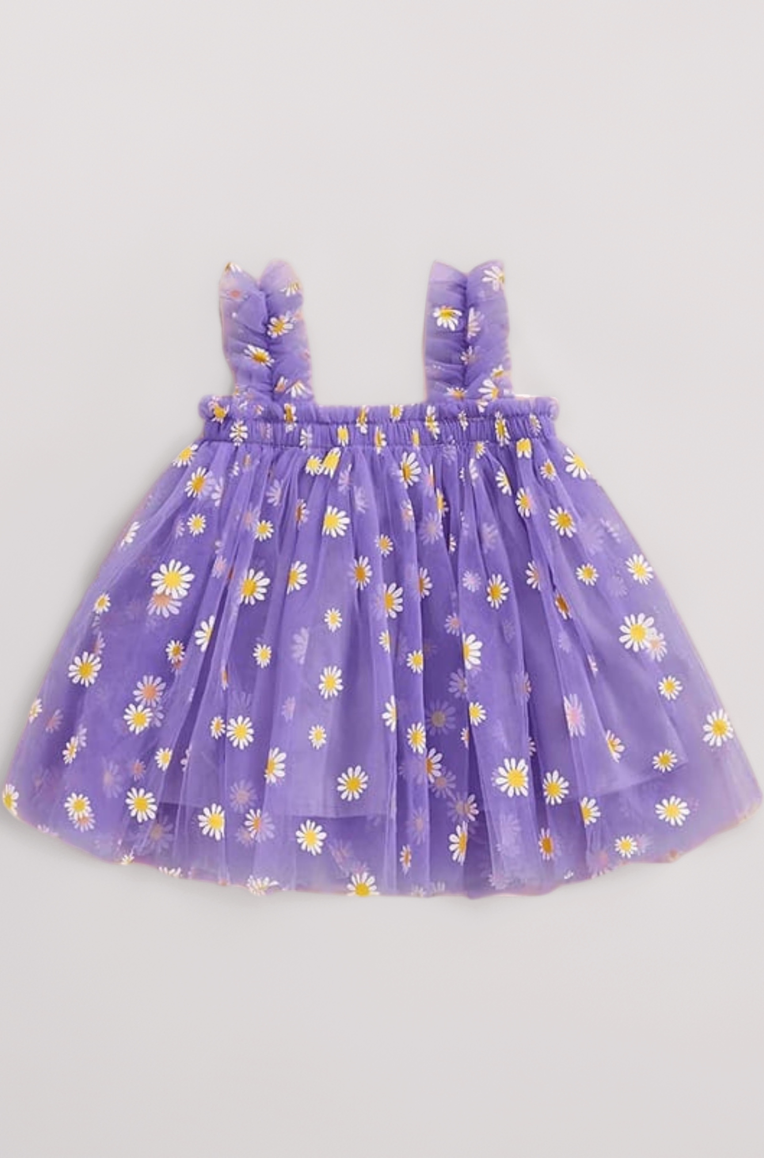 Baby Girls Knee-Length Dress | Frock Cami Strap Flared Printed Net Sleeveless Gown