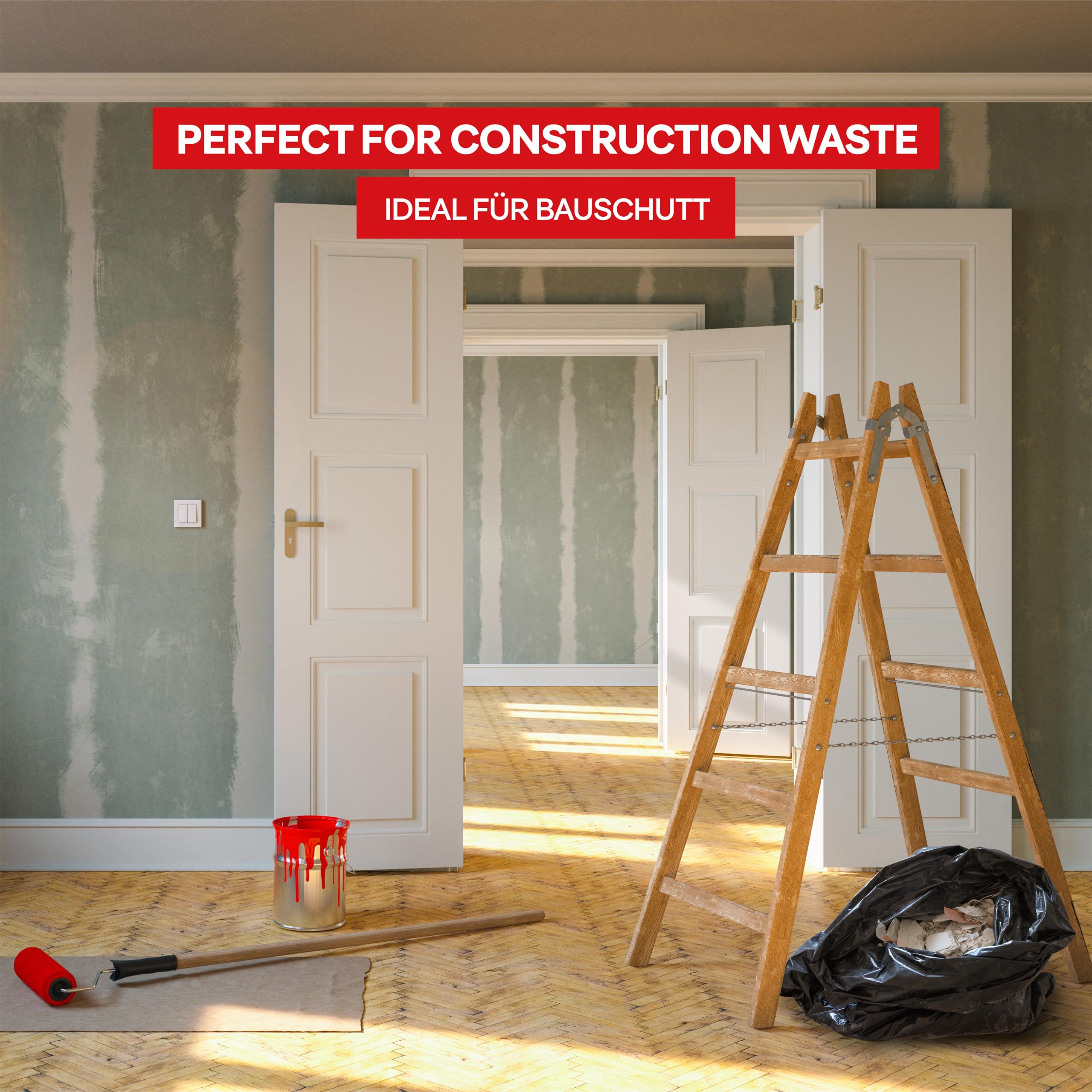 ALUFIX worki na śmieci PRO ekstra mocne LDPE/ 160l - 10 worków na śmieci - 1 rolka/ 45 μm/czarny/worek na śmieci/ 90 x 110cm/ worek na śmieci do ogrodu, na place budowy lub do dużych prac