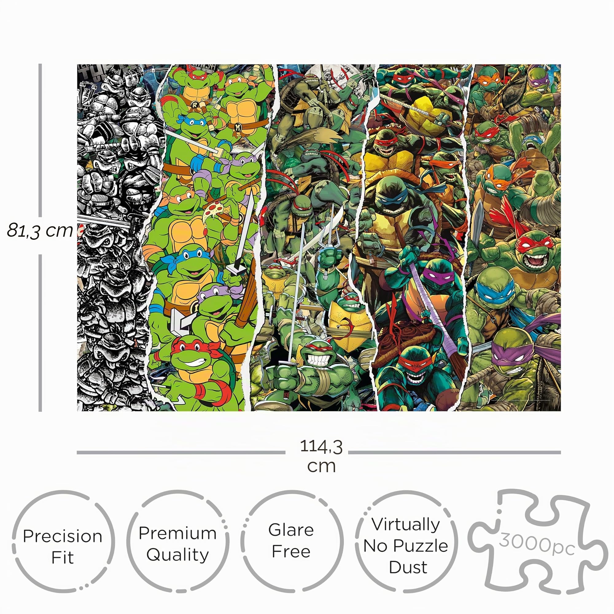 Aquarius TMNT Timeline Puzzle de 3000 pièces (Puzzle de 3000 pièces) – sans reflet – Ajustement précis – sous Licence Officielle Teenage Mutant Ninja Turtles et Objets de Collection – 106,7 x 88,9 cm