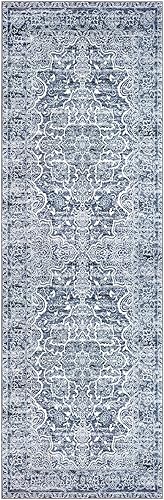 Miniatura 8 de KUTA Alfombra oriental lavable de 2.6 x 8 pies para pasillos, antideslizante, vintage, azul, alfombra de pasillo de cocina, ultra suave, tribal,