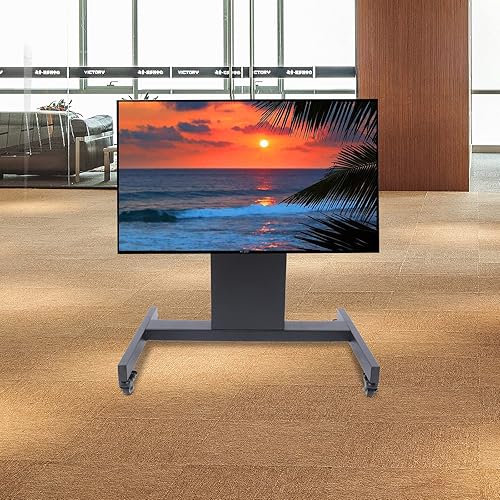 Confidence - Soporte para monitor con ajuste de altura y ajuste de inclinación de 0 a 90 grados, carrito de TV móvil, carrito de monitor de bajo
