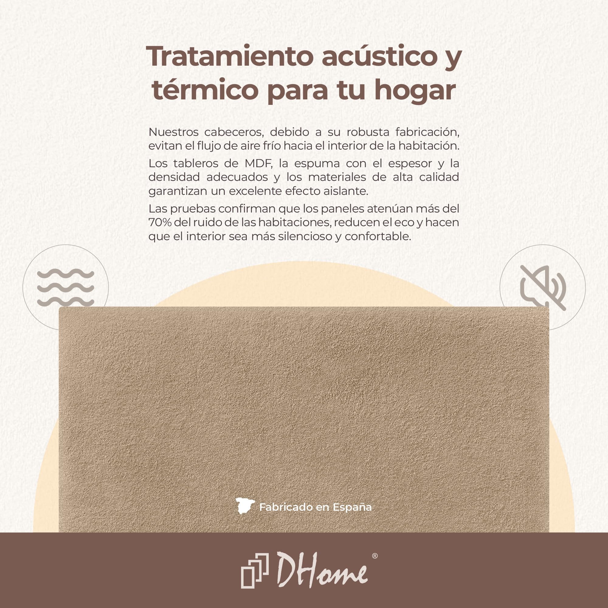 DHOME Tête de Lit Finition Serviette Soft Revêtement Uni Tissu Doux pour Mur Acoustique Têtes de Lit Absorbantes Tête de Lit Chambre à Coucher (160cm, 8cm - 70 H., Terre)