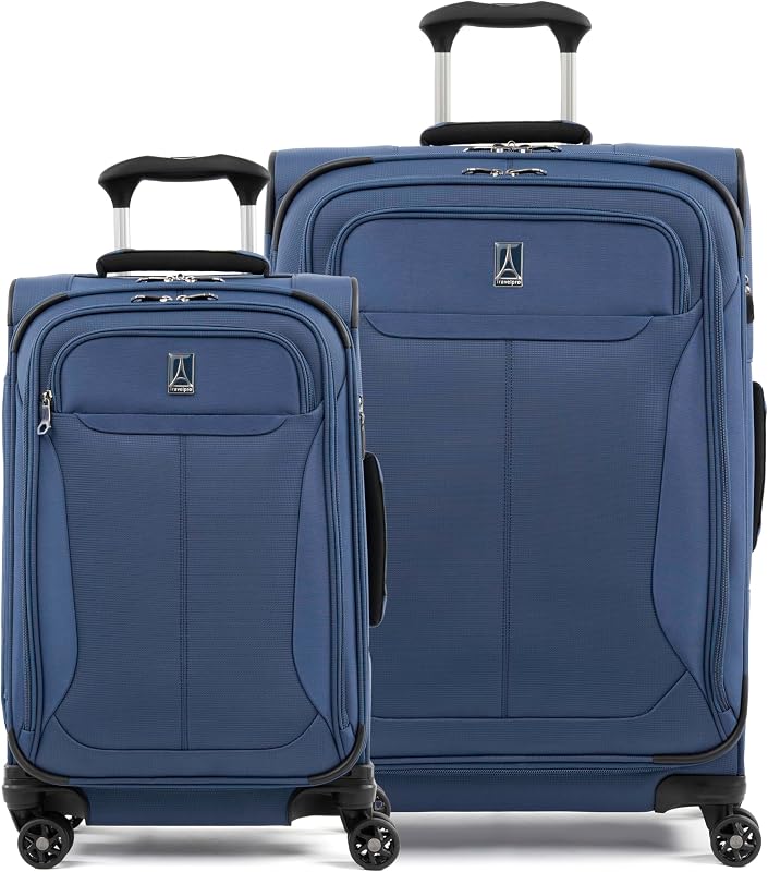 Juego de 2 piezas Tourlite Softside, equipaje expandible, 4 ruedas giratorias, valija liviana, equipaje de mano de 21", 25" cuadros medianos, azul
