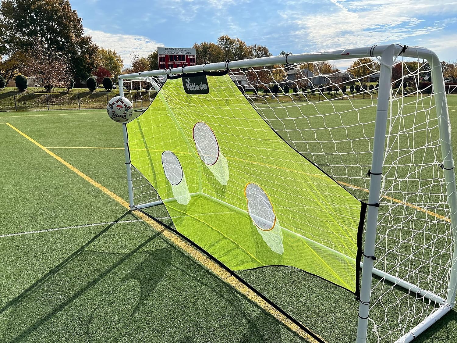 Vallerta® Match 12x6 Ft Steel Soccer Goal + Skill-Shot Professional Soccer Shooting Practice Target Net & Rebounder.
