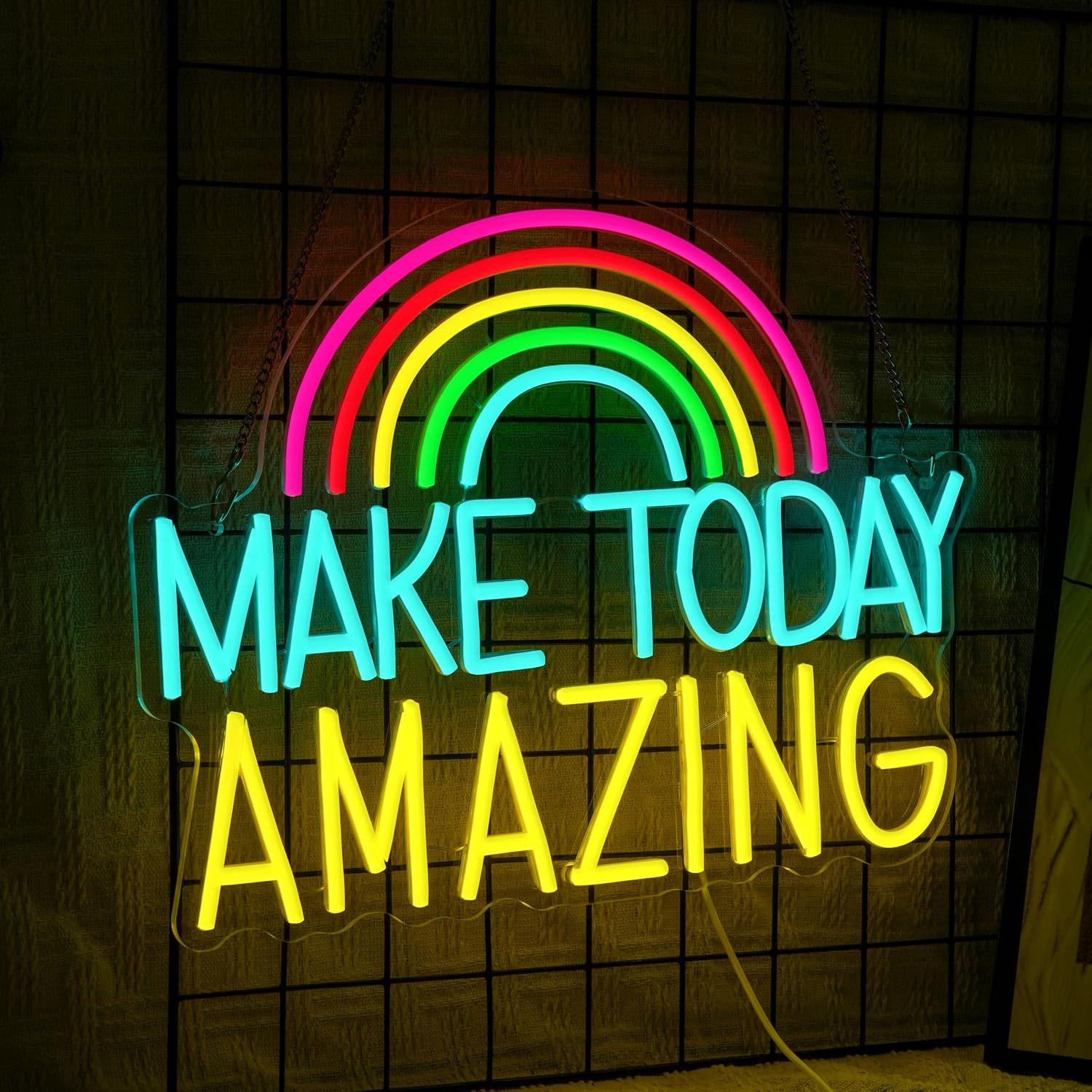 Make Today Amazing Neon Sign Wall Decor Dimmable Rainbow Neon Light USB Powered Motivational Word Led Light Sign for Bedroom Classroom Cafe Bar Birthday Party Wedding image 2