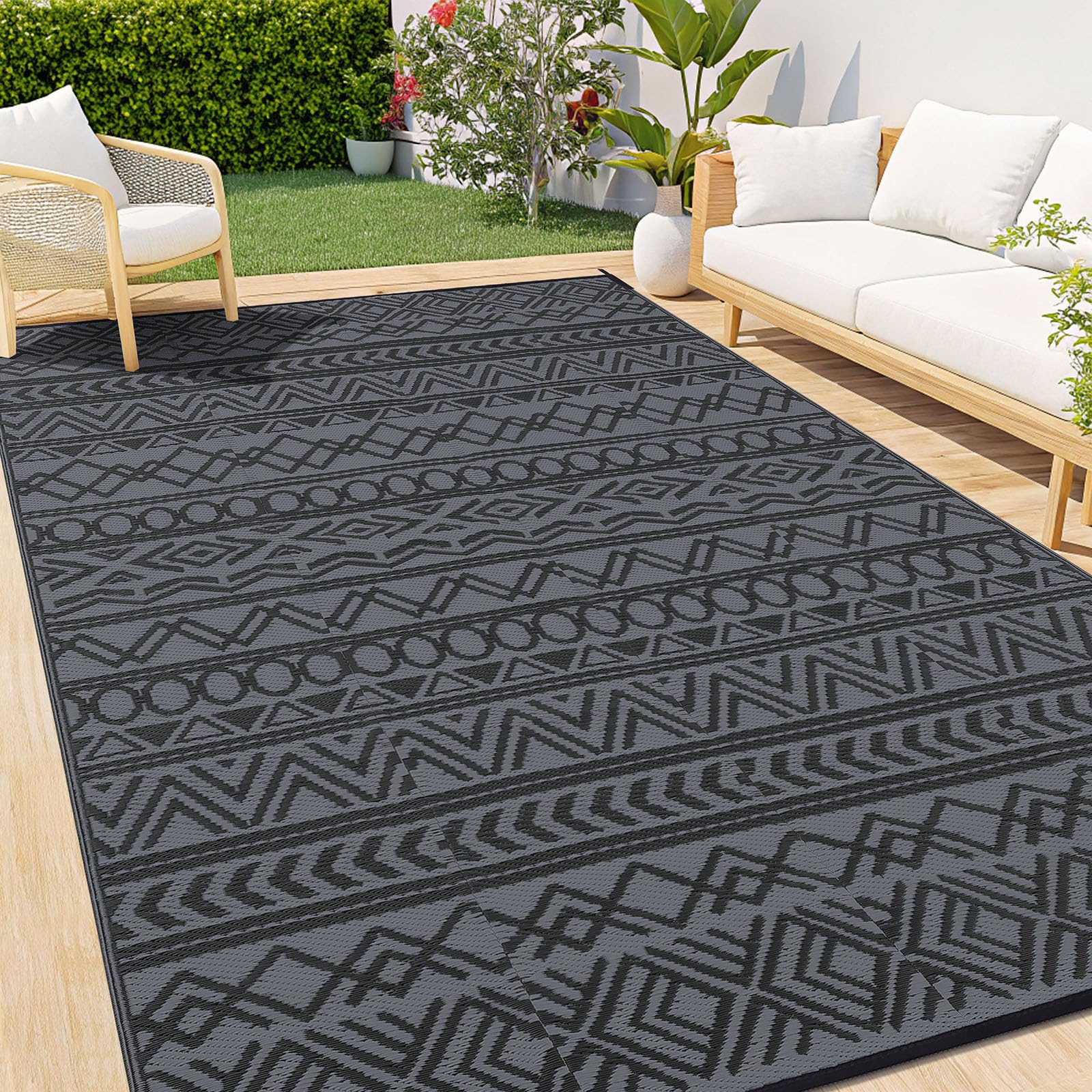 smiry Outdoor Teppich Wetterfest Modern UV-beständig Geometrisches Groß Outdoorteppich für Terrasse Balkon Garten Wohnzimmer