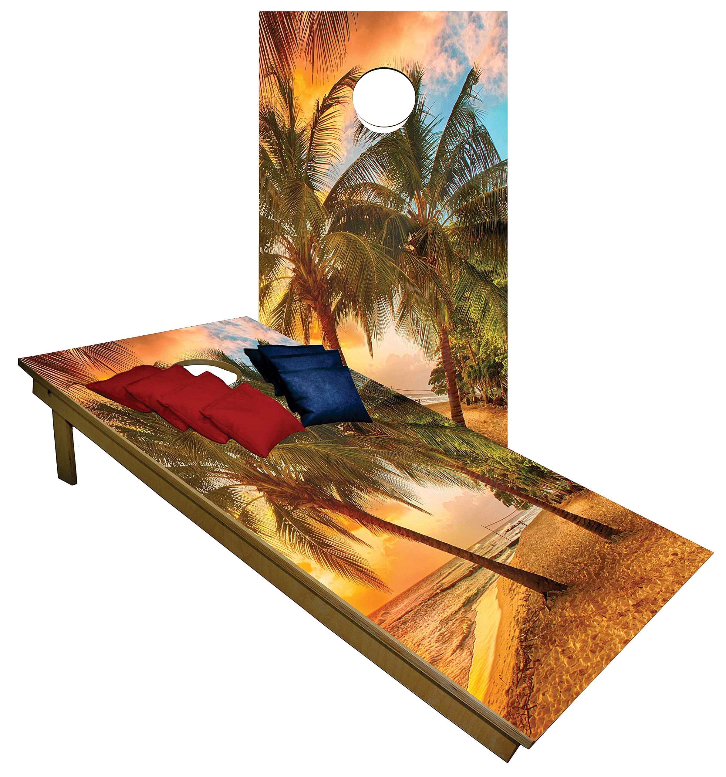 Premium Cornhole Set - Beach Sunset Tailgate Cornhole Boards w Set of 8 Cornhole Bags! 739