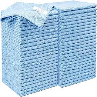 AIDEA Lot de 50 chiffons en microfibre, non pelucheux et réutilisables, très absorbants, sans traces, lavables, pour maison, cuisine, voiture, moto, fenêtres, 30 x 30 cm, bleu