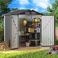 BEHOO Metal Storage Shed - Galvanized Steel Outdoor Garden Tool Shed with Sloped Roof, 67x38x72" Lockable Utility Shed