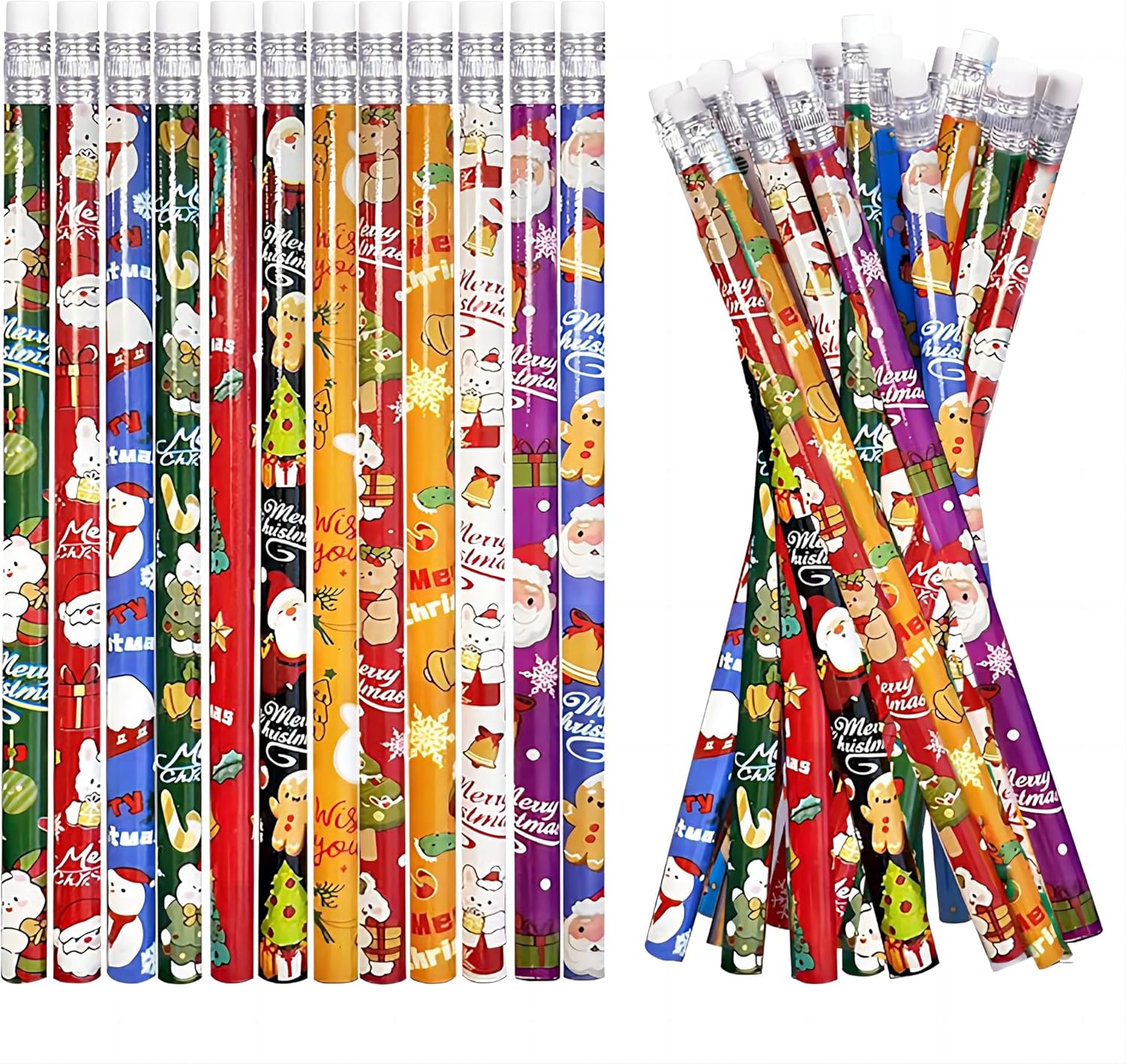 emzrivo 24 Pieces Christmas Pencils Holiday Pencils with