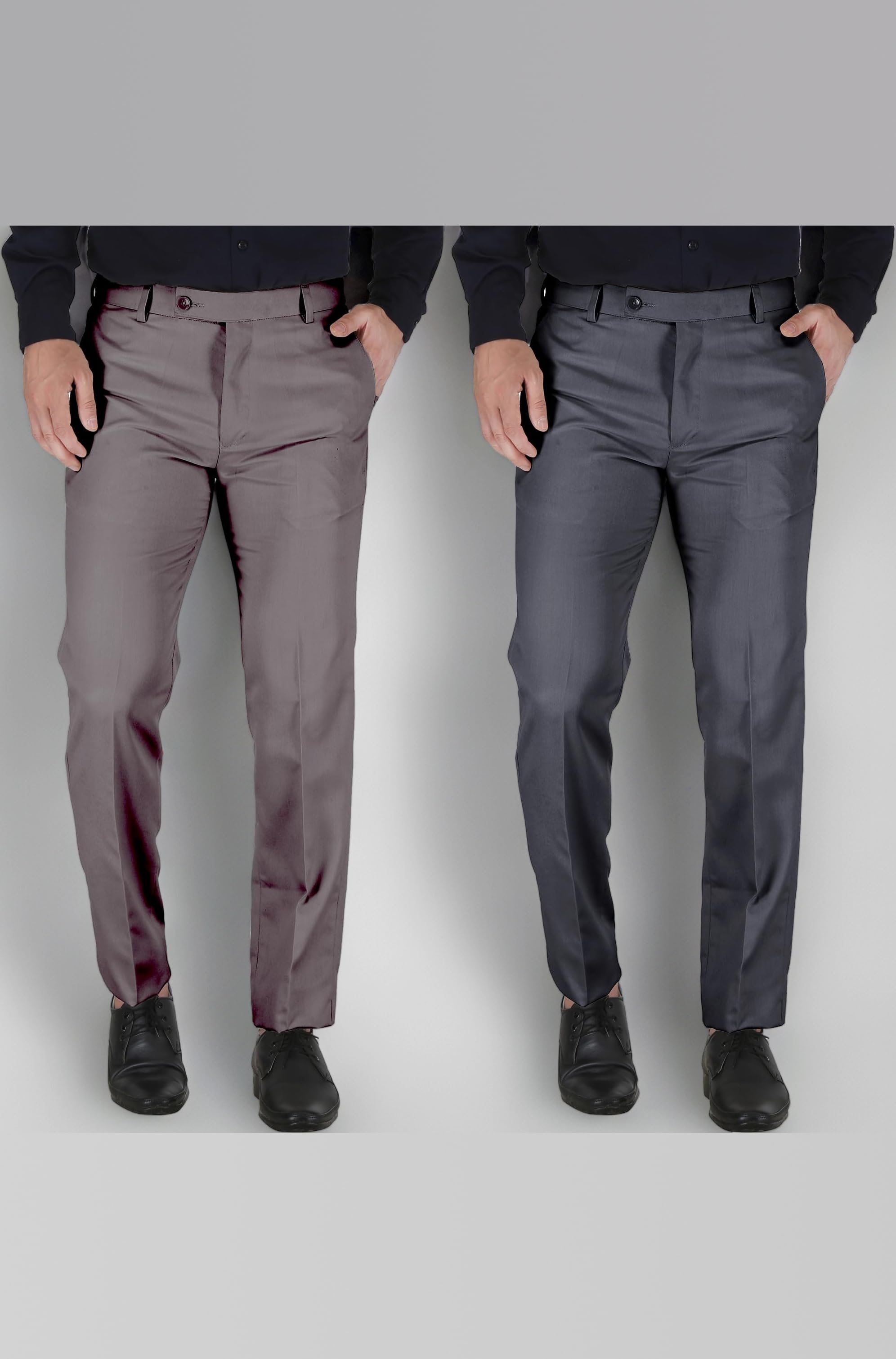 MARK LEWIS Men's Polycotton Formal Trouser - Comfortable, Stylish Office wear, combatable Pants for Daily Purpose, Ideal for Business & Casual Occasions - Pack of 2 - Day Brown & Dark Grey (36)