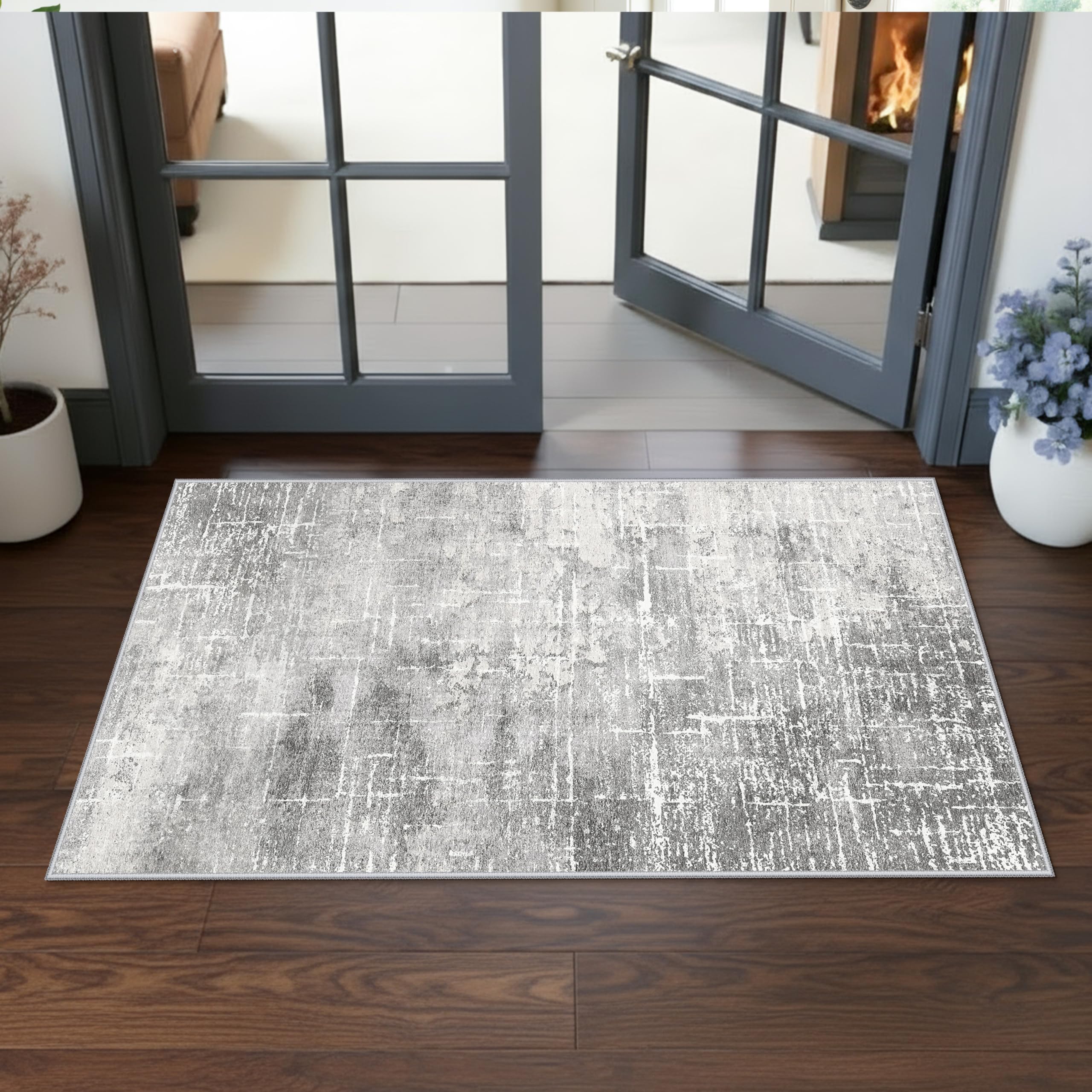 Washable 2x4 Entryway Area Rugs: Non-Slip Abstract Water Resistant Kitchen Rug Durable Doormat Soft Bedroom Carpet Indoor Low Pile Floor Mat for Bathroom Dining Room Hallway Runners(2x4,Light/Grey) — image 1