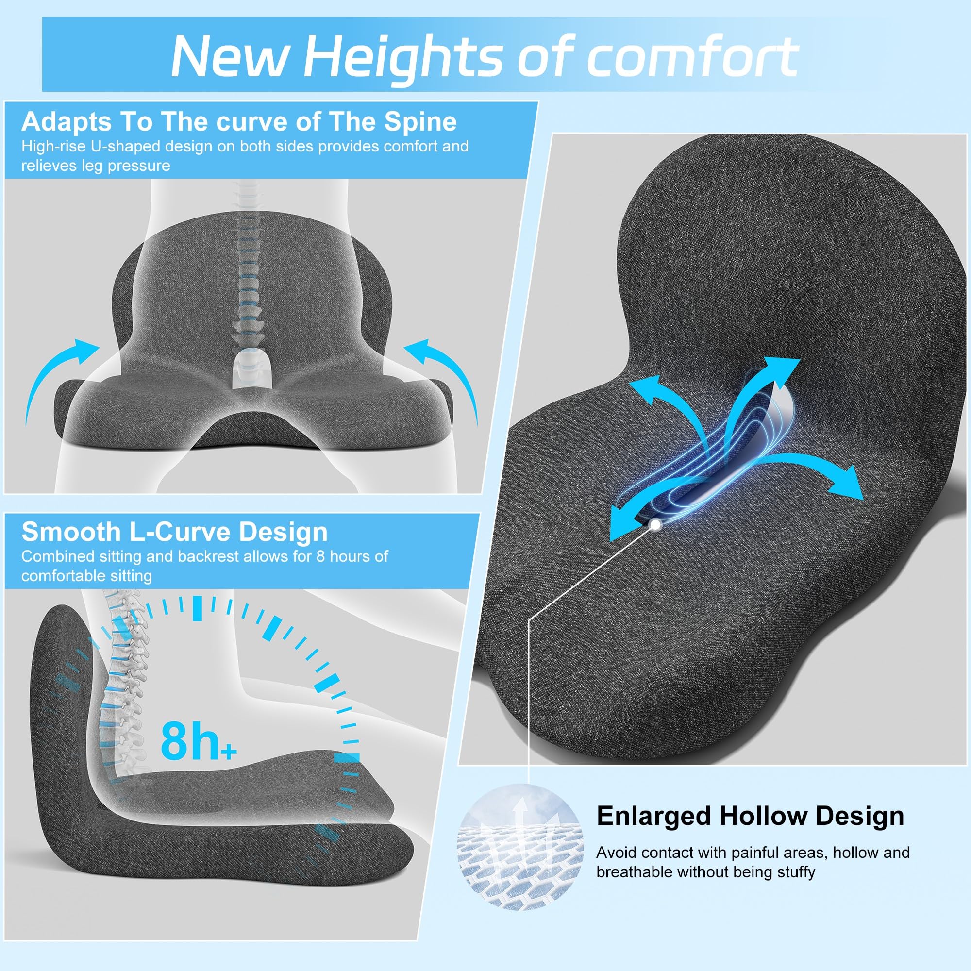Seat Cushion for Truck Driver Memory Foam Truck Seat Cushion with L-Shaped Ergonomic Design Lumbar Support Pillow Tailbone — view 8
