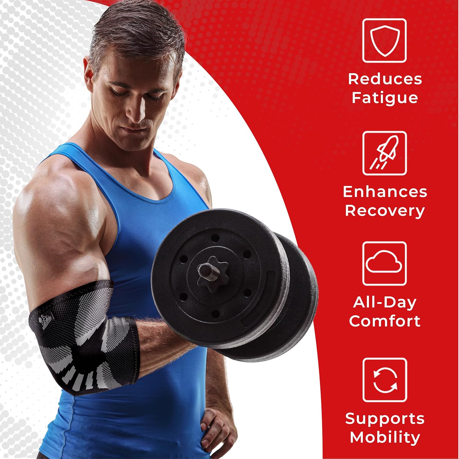 Nordic Lifting Elbow Compression Sleeves (1 Pair) - Elbow Brace for Tendonitis, Tennis & Golfers Elbow - Weightlifting Support for Men & Women - Pain Relief & Joint Recovery