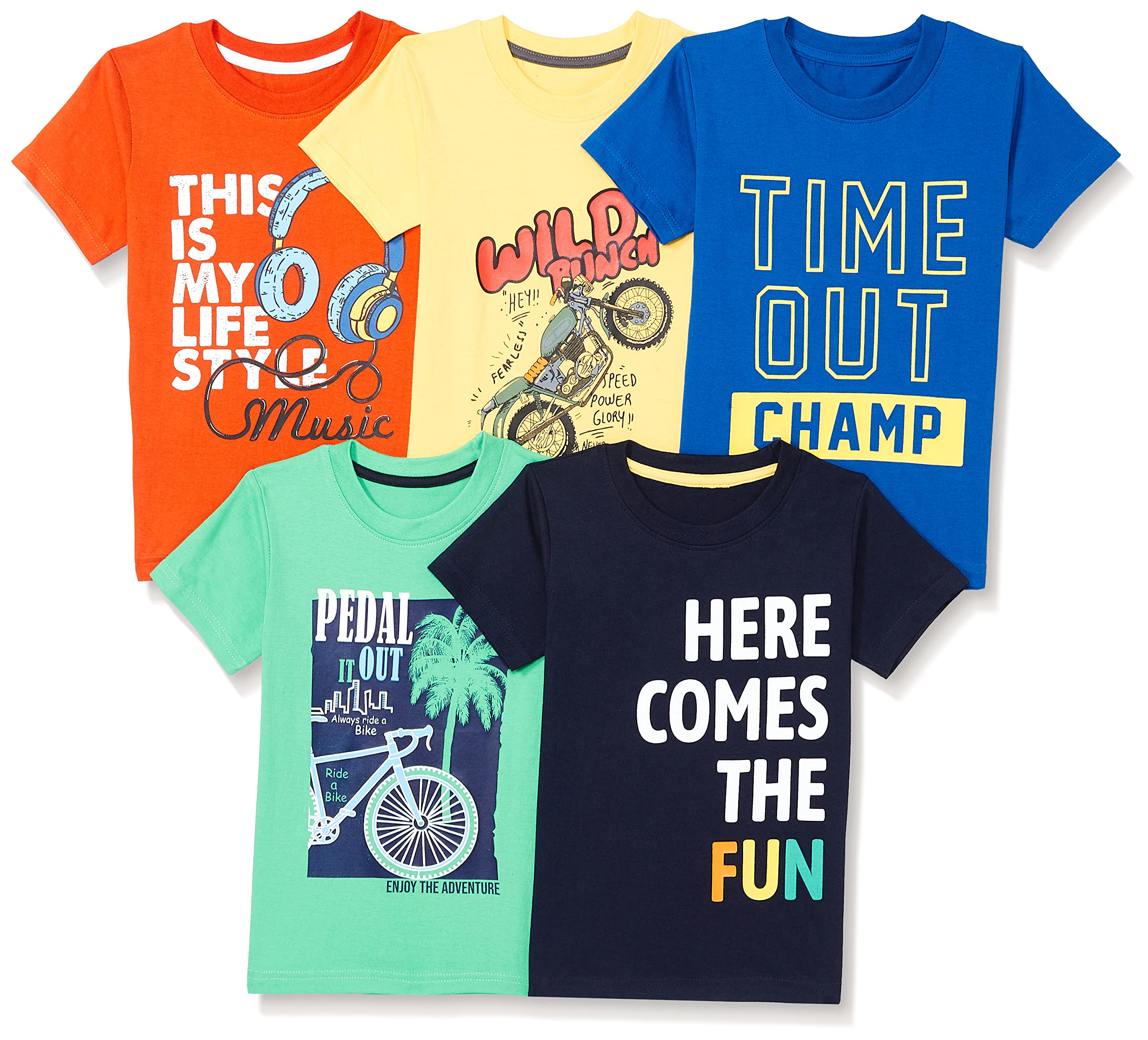 T2F Boy's Regular Fit T-Shirt(Pack of 5)