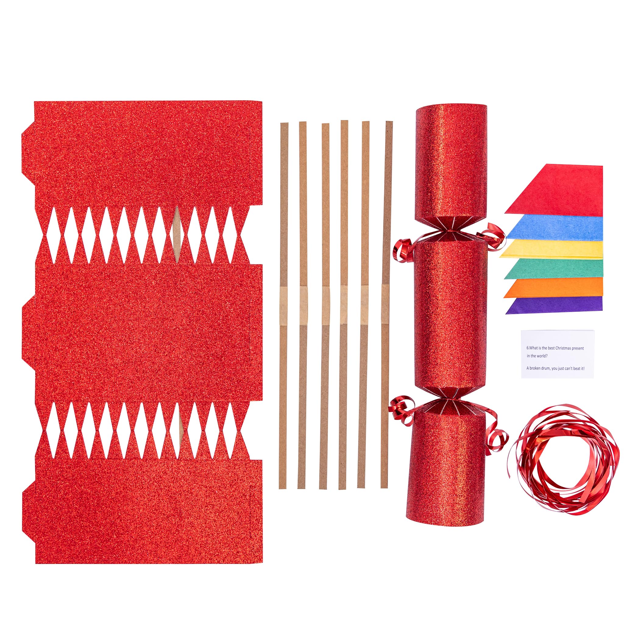evelay Make Your Own Christmas Cracker Kit Red Glitter Crackers Hats Snaps Jokes Party Favours 12 Pieces (Red Glitter)