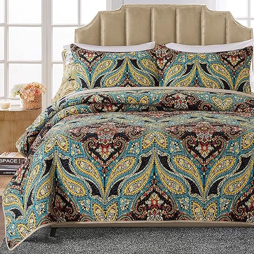 HoneiLife Juego de edredón tamaño individual  Colchas de algodón de 3 piezas con estampado de cachemira, colcha ligera, juego de ropa de cama cálida disponible en Yaxa Peru