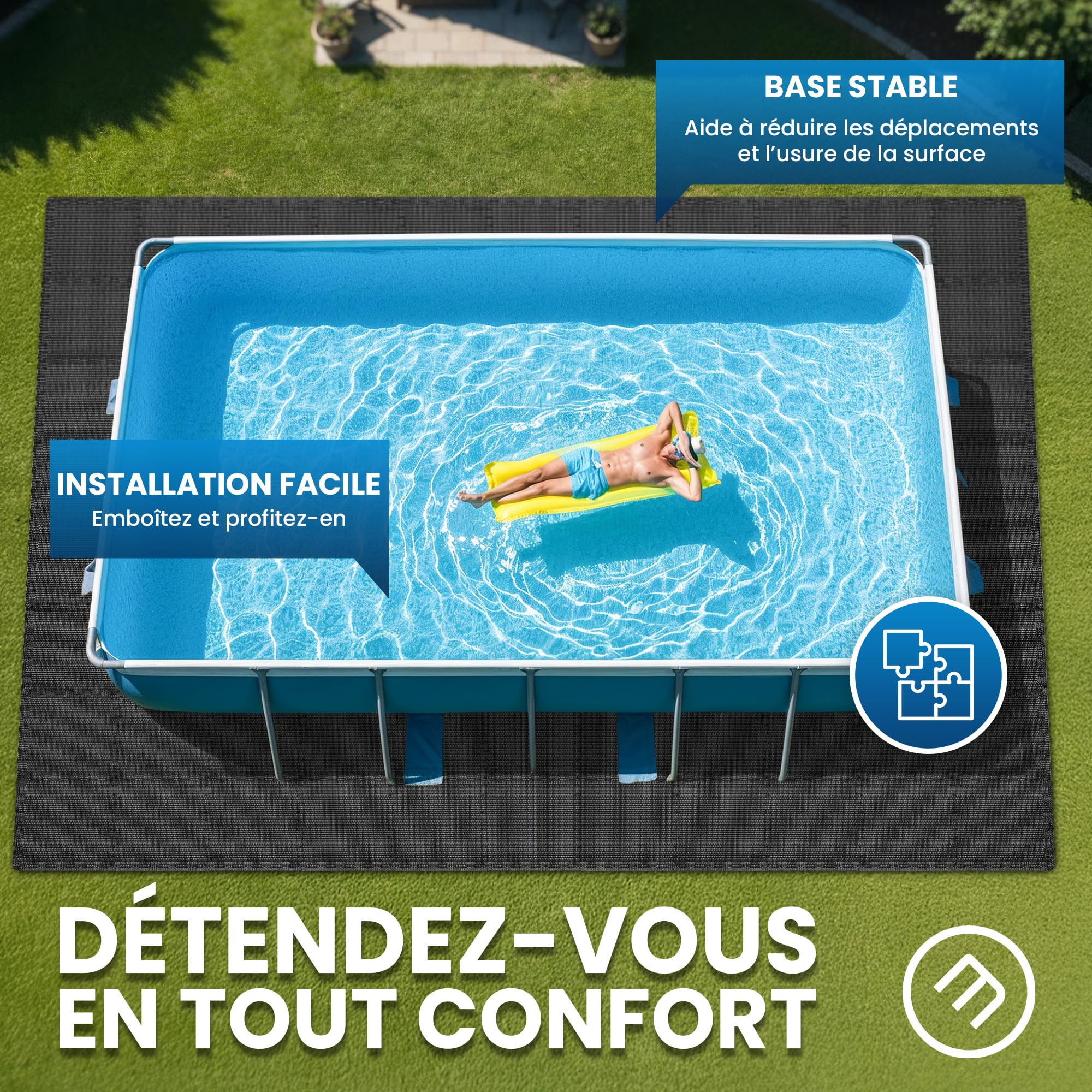 bemaxx Tapis de Protection pour Piscine Tapis de Sol Pool - Set de 18 Tapis EVA sous-Couche Tapis Puzzle Dalles de Piscine Plaques de Piscine Film de Sol Protection du Sol Bassin pour Enfants - Noir