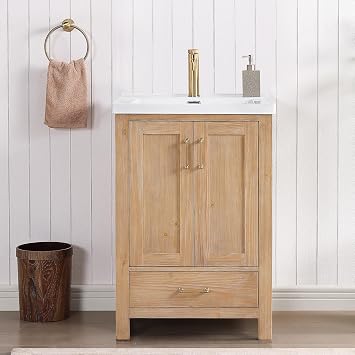 Miseno 24" Gela Vanity in Fir Wood Brown/White