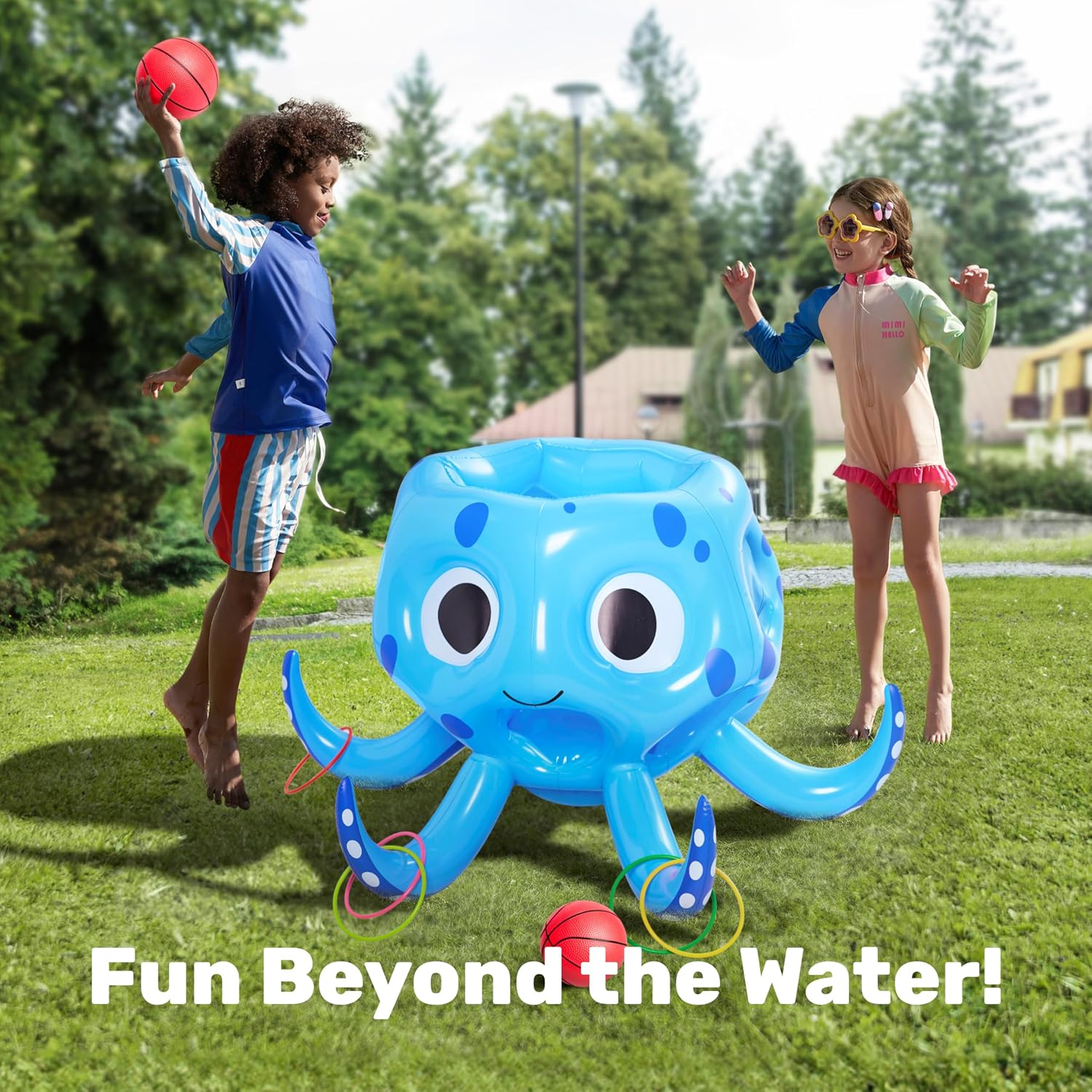 Sloosh Pool Toys, 2-in-1 Inflatable Float Water Game, Octopus Basketball Hoop Ring Toss Outdoor Swim Play, Toss Game Floating Swimming Pool Games for Kids Adults