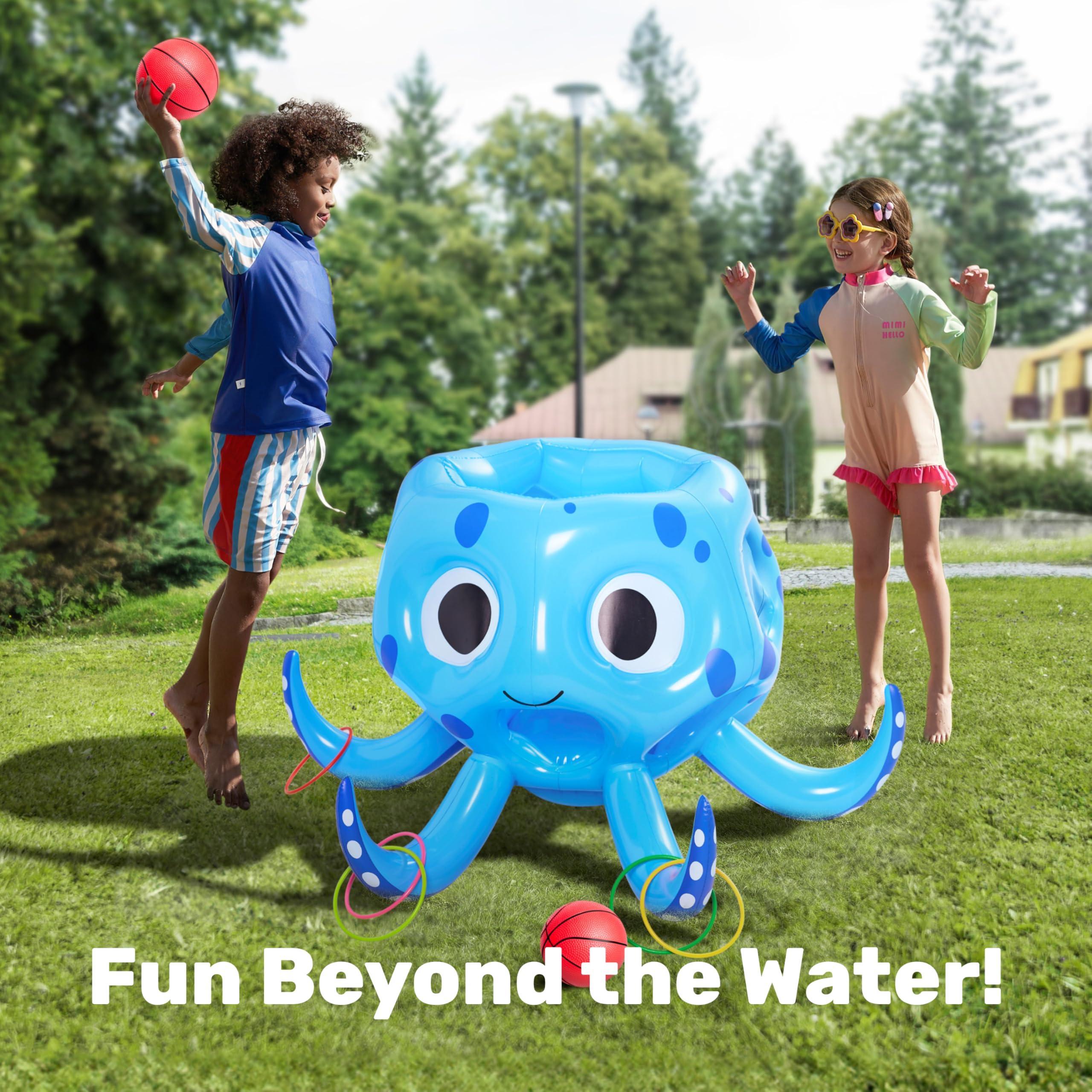 Sloosh Aufblasbare Octopus Pool Spielzeug, 2-in-1 aufblasbare Schwimmer Wasser Spiel, Basketball Hoop Ring Toss Outdoor Schwimmen Spielen, Toss Spiel schwimmende Schwimmbad Spiele für Kinder
