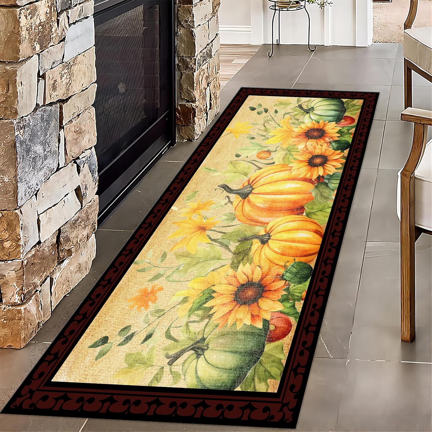 PLMHXC Pumpkin Decorative Long Hallway Rug Runners, 4x12ft
