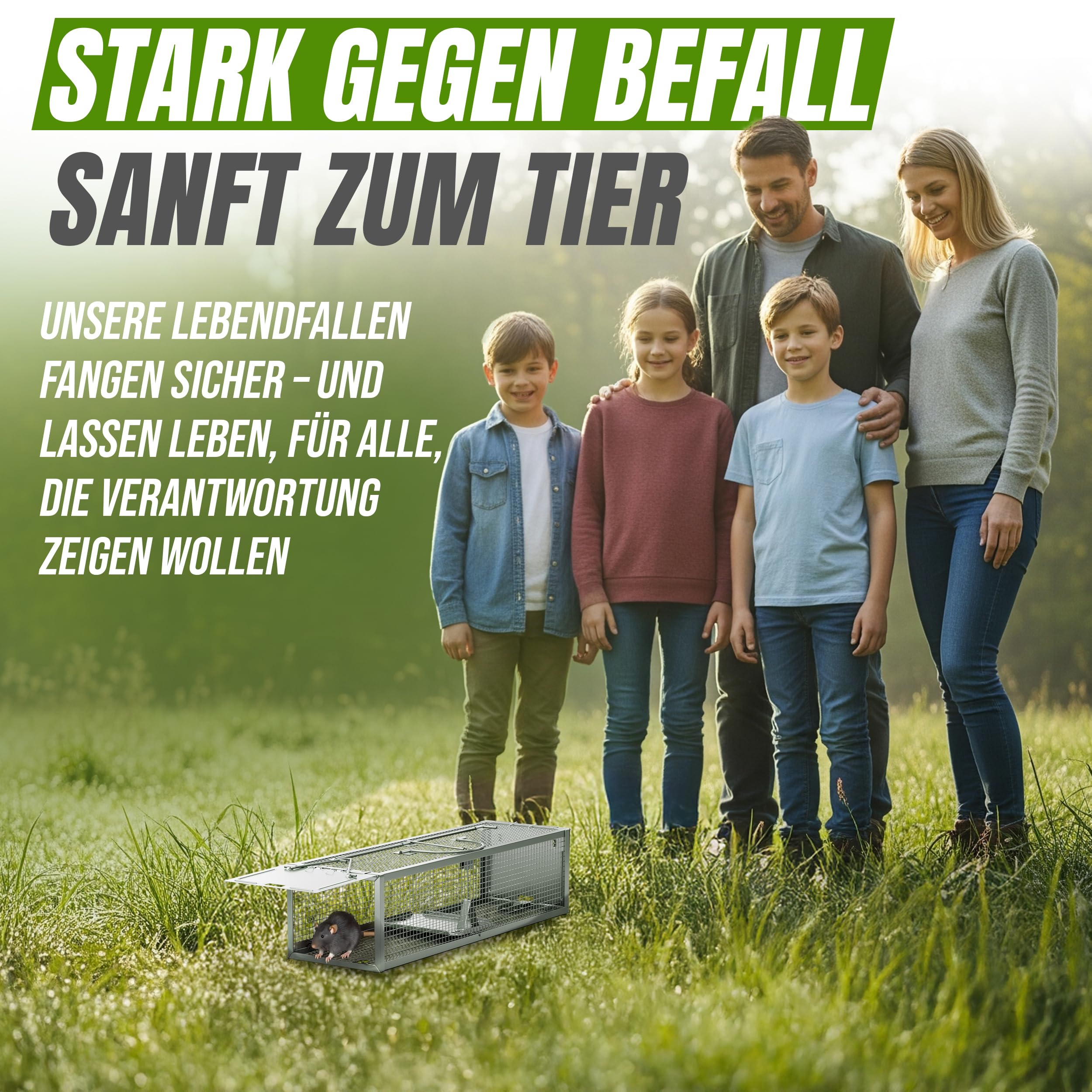 VANWILD® Rattenfalle Lebend 40cm | Tierfreundliche Lebendfalle mit Zwei Eingängen, Sichere & Effektive Mausefalle für jeden Einsatzbereich