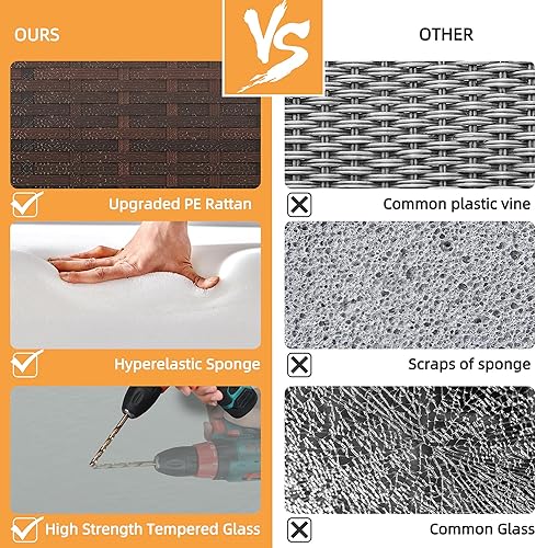 Miniatura 7 de Shintenchi Juego de muebles de patio al aire libre, juegos seccionales de mimbre para patio, 3 piezas, sofá de mimbre para todo tipo de clima, mesa