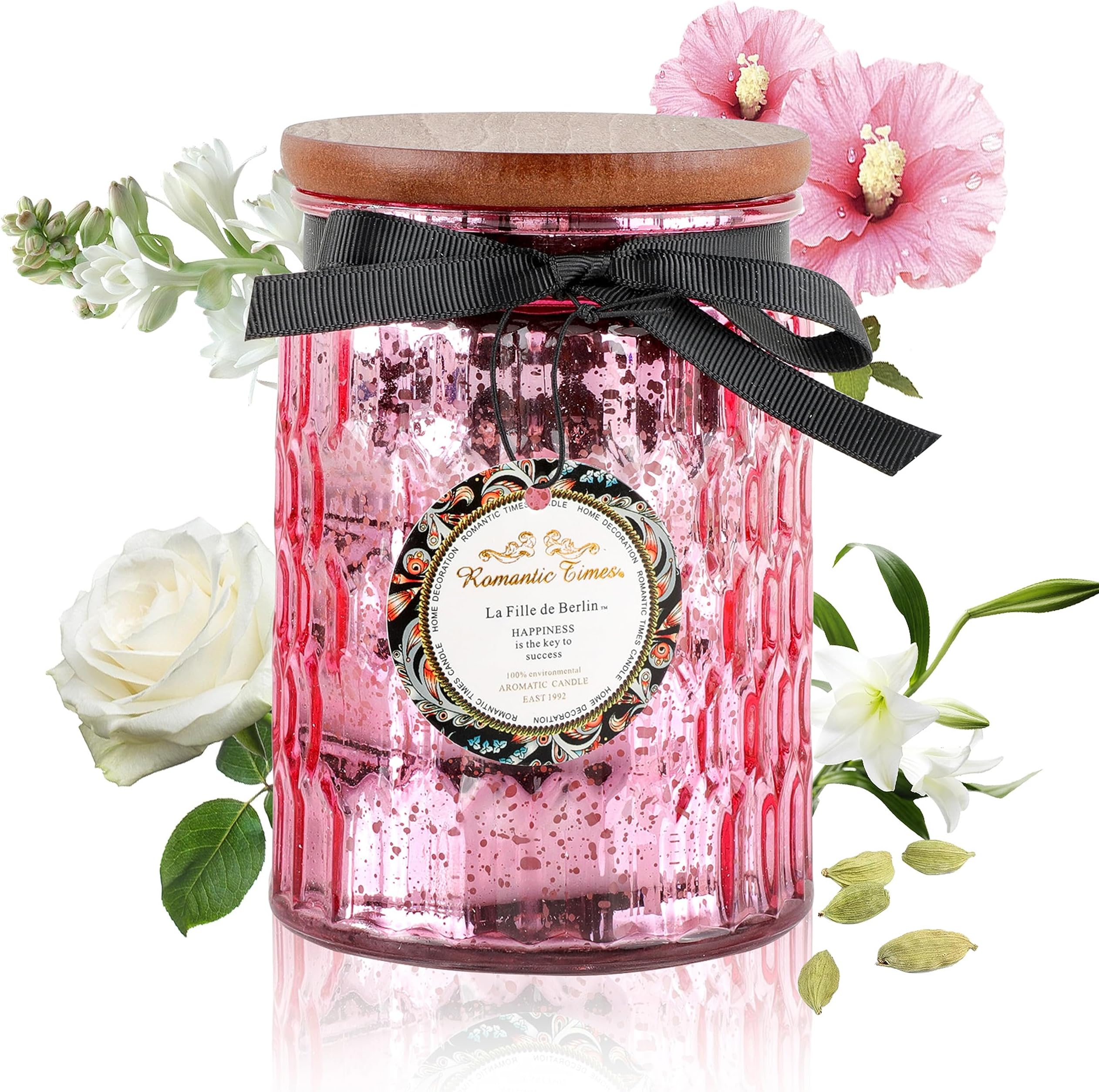 Candles Gifts for Women & Men, Luxury Glass Jar Candles with Wooden Cover, Natural Soy Candles, 120 Hours Long Burning, 30 oz (LA FILLE DE Berlin)
