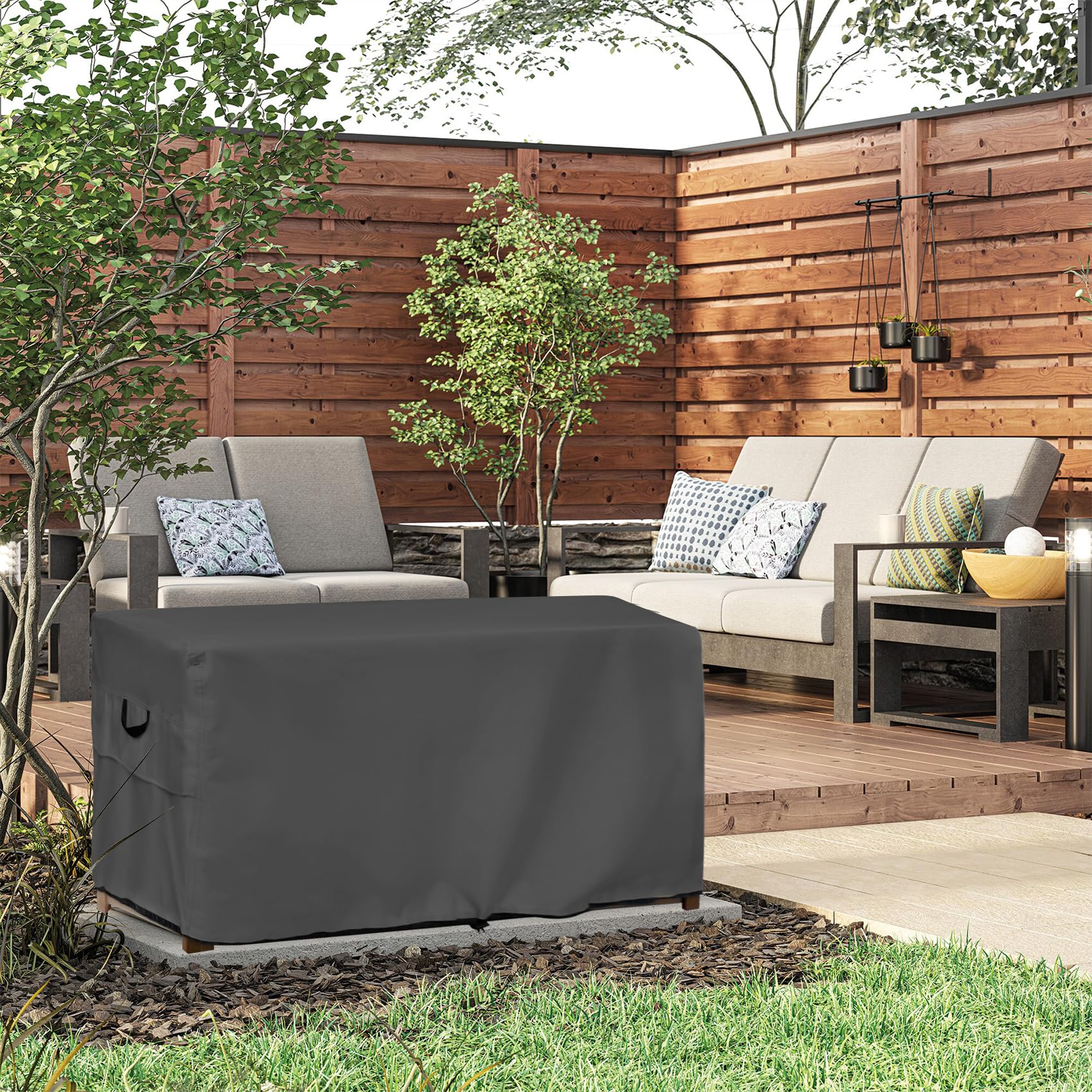 ULTCOVER Funda para banco de almacenamiento para patio, impermeable, rectangular, para exteriores, 44 x 28 pulgadas, color negro