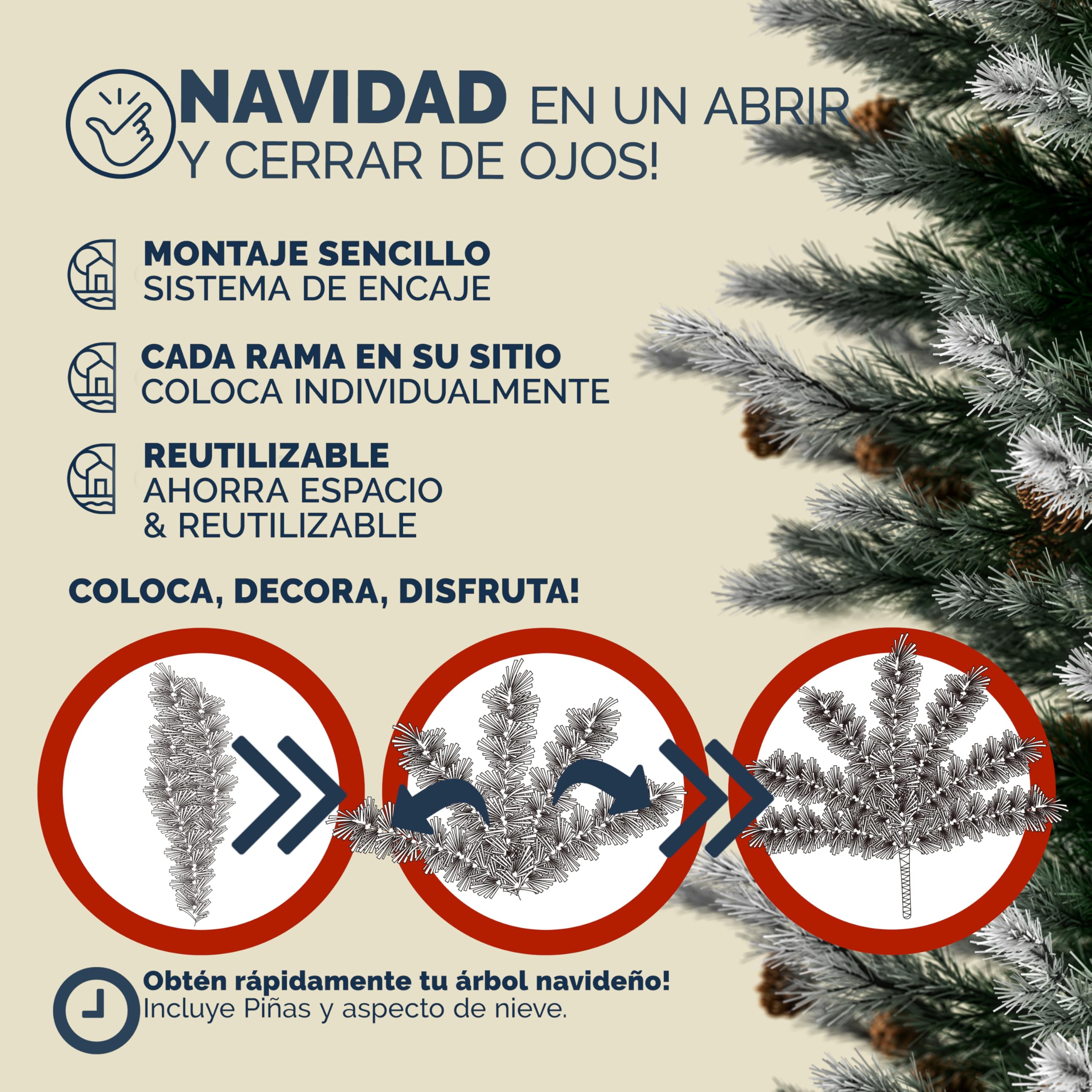 CASARIA® Árbol de Navidad Artificial Nevado Altura 180cm 810 Puntas con Soporte Agujas PVC Pino Arvore de Natal Decoración Navideña Exterior