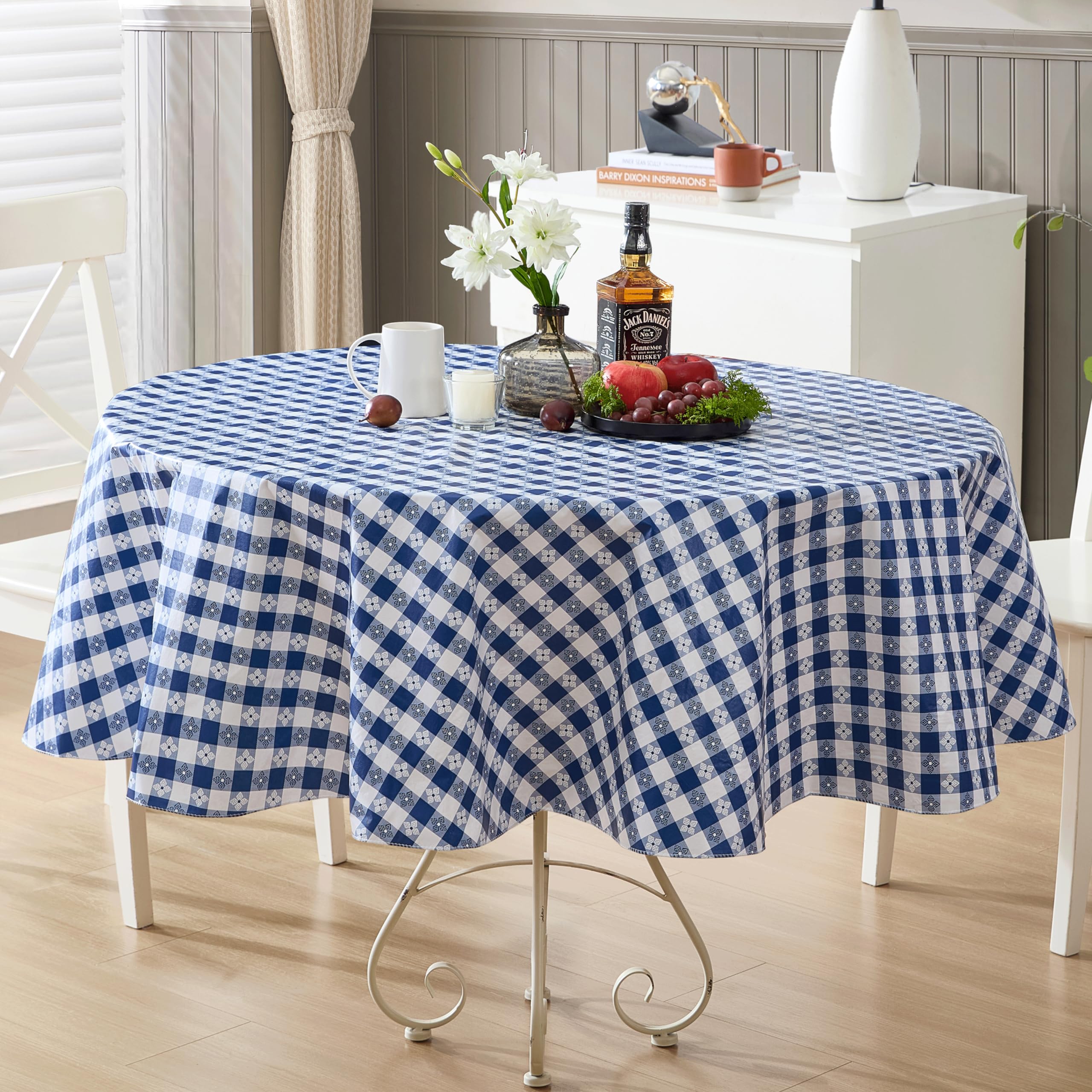 Newbridge 70 Inch Round Vinyl Tablecloth with Flannel Backing