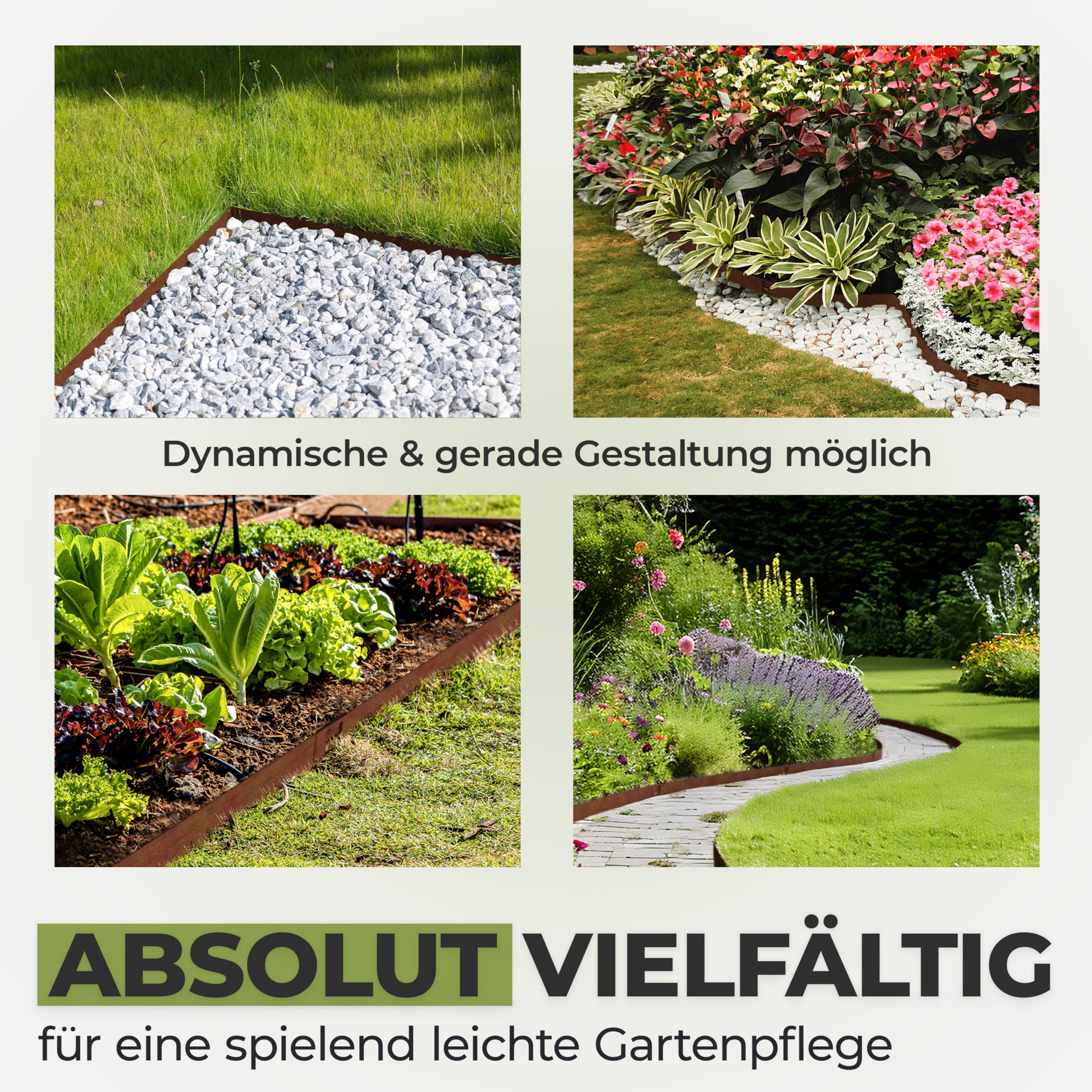 GardenGrace Cortenstahl Rasenkante 5 x 1m (1,5mm dick, 16cm hoch) - Premium Beeteinfassung Metall - Flexible Beetumrandung aus Edelrost Stahl für den Garten, Rasenbegrenzung