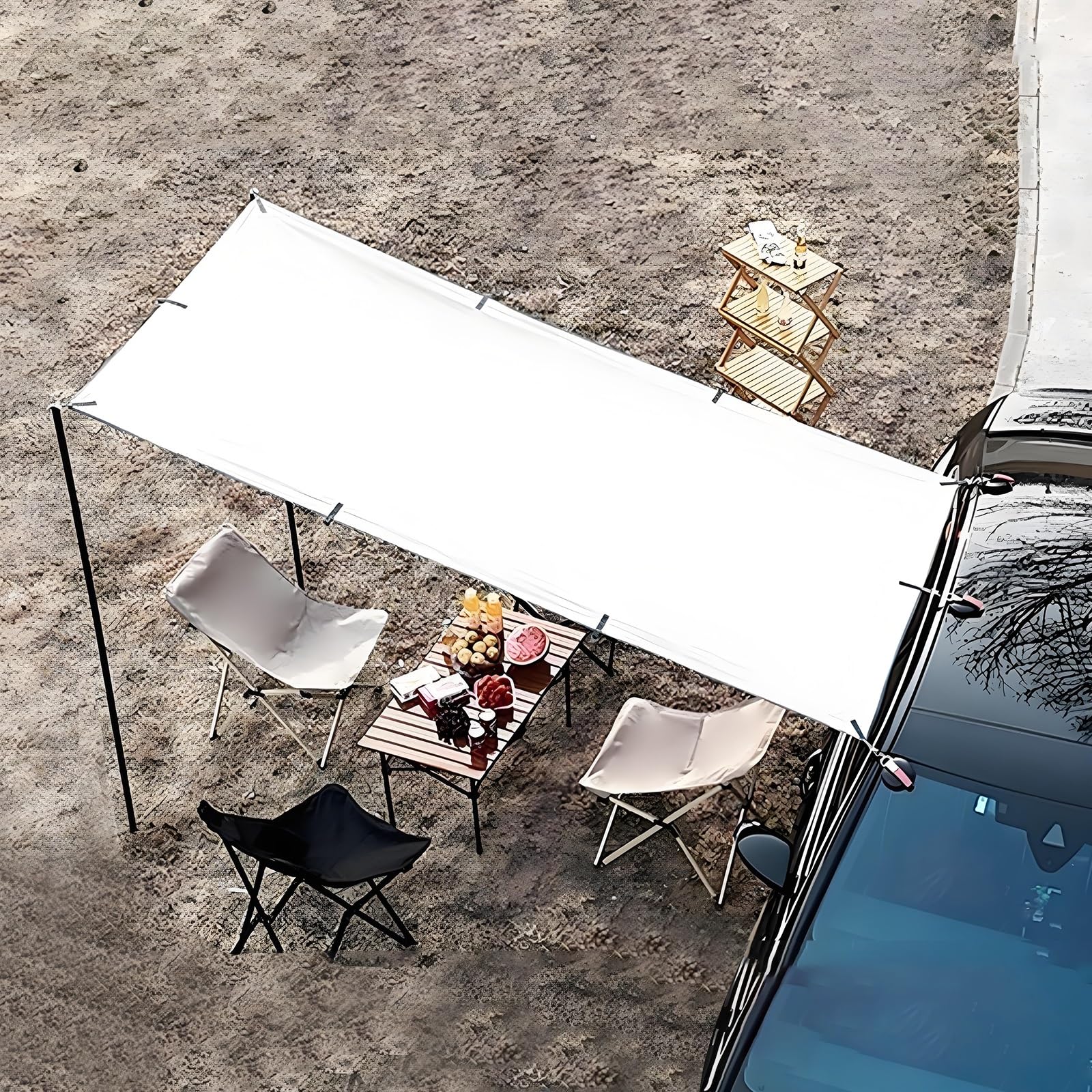 Tendalino Auto, Tenda da Campeggio Esterna 150 * 300 cm, Tessuto Oxford UV50+, Tettuccio Anti-UV per Camper, Roulotte e Furgoni
