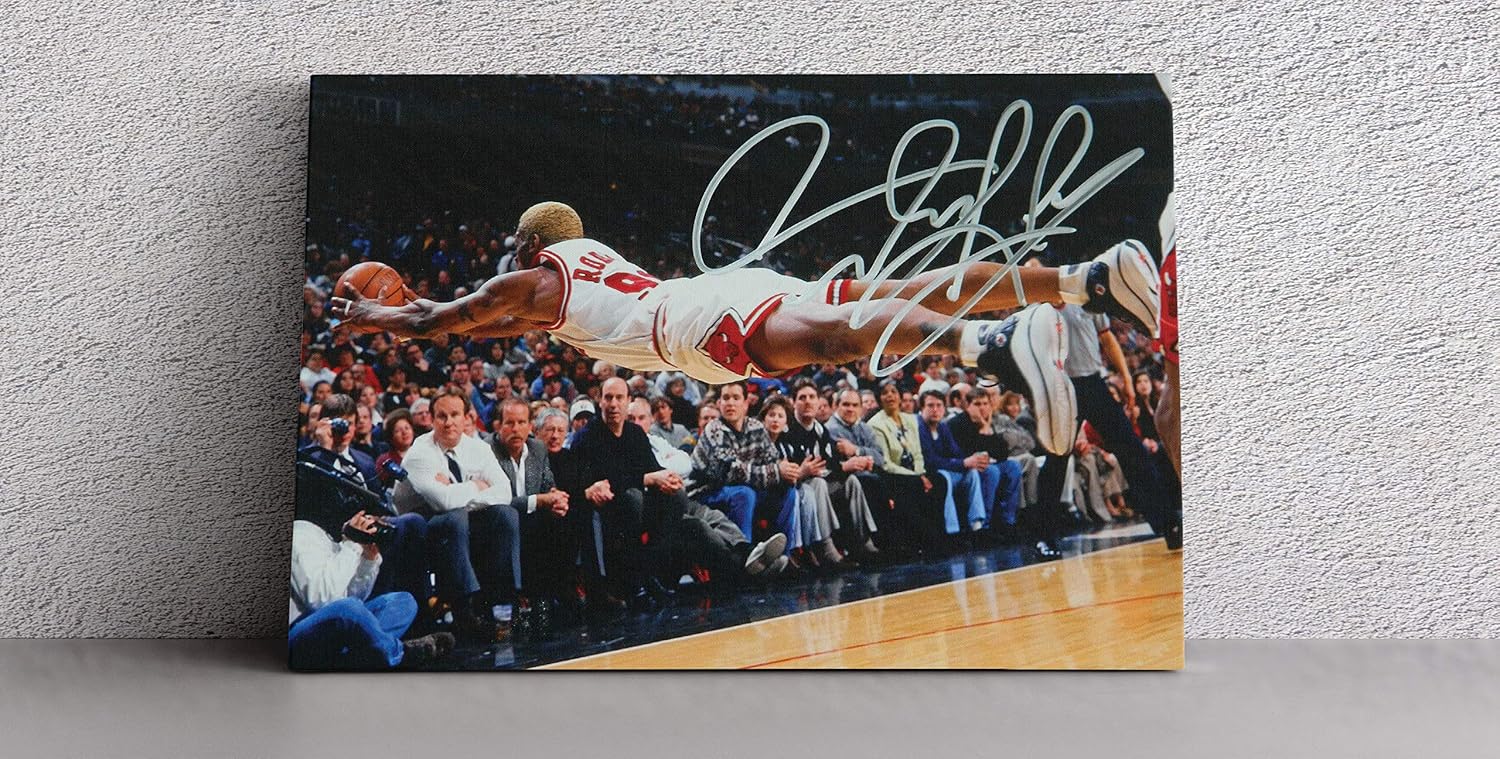 Dennis Rodman Poster Chicago Bulls Basketball Canvas Wall Art Home Decor Framed Art (36"x24" Stretched on Wood)