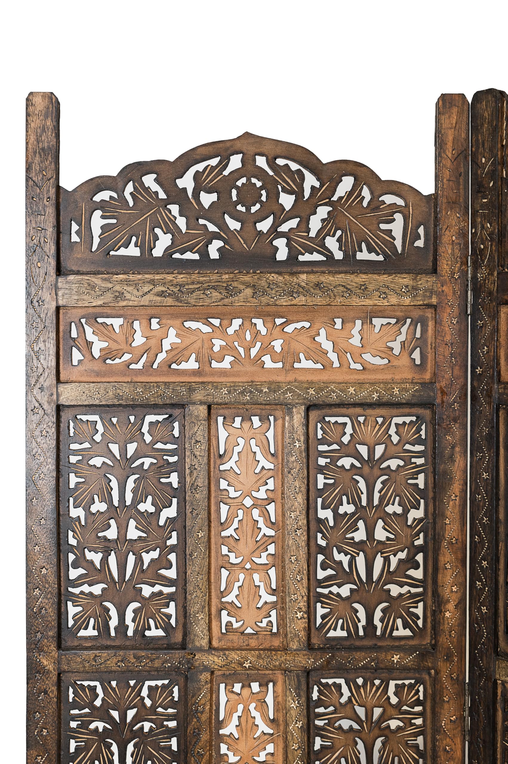 Orientalischer Paravent Krishna modern aus Holz in Dunkelbraun 200 cm
