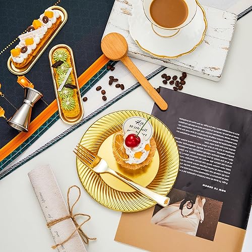 Miniatura 4 de N9R 60 platos de postre de plástico dorado con tenedores y 72 vasos de plástico dorados