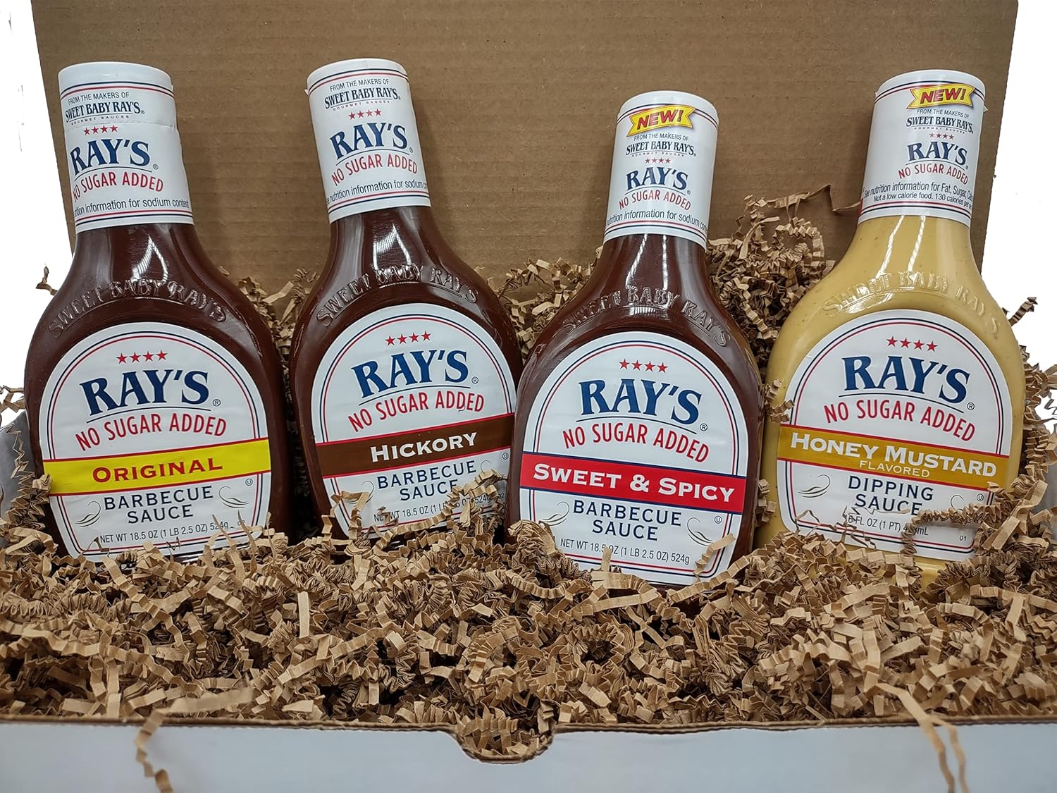 Sweet Baby Ray’s No Sugar Added BBQ Sauce, 4 Flavor Bundle in Gift Box Original
