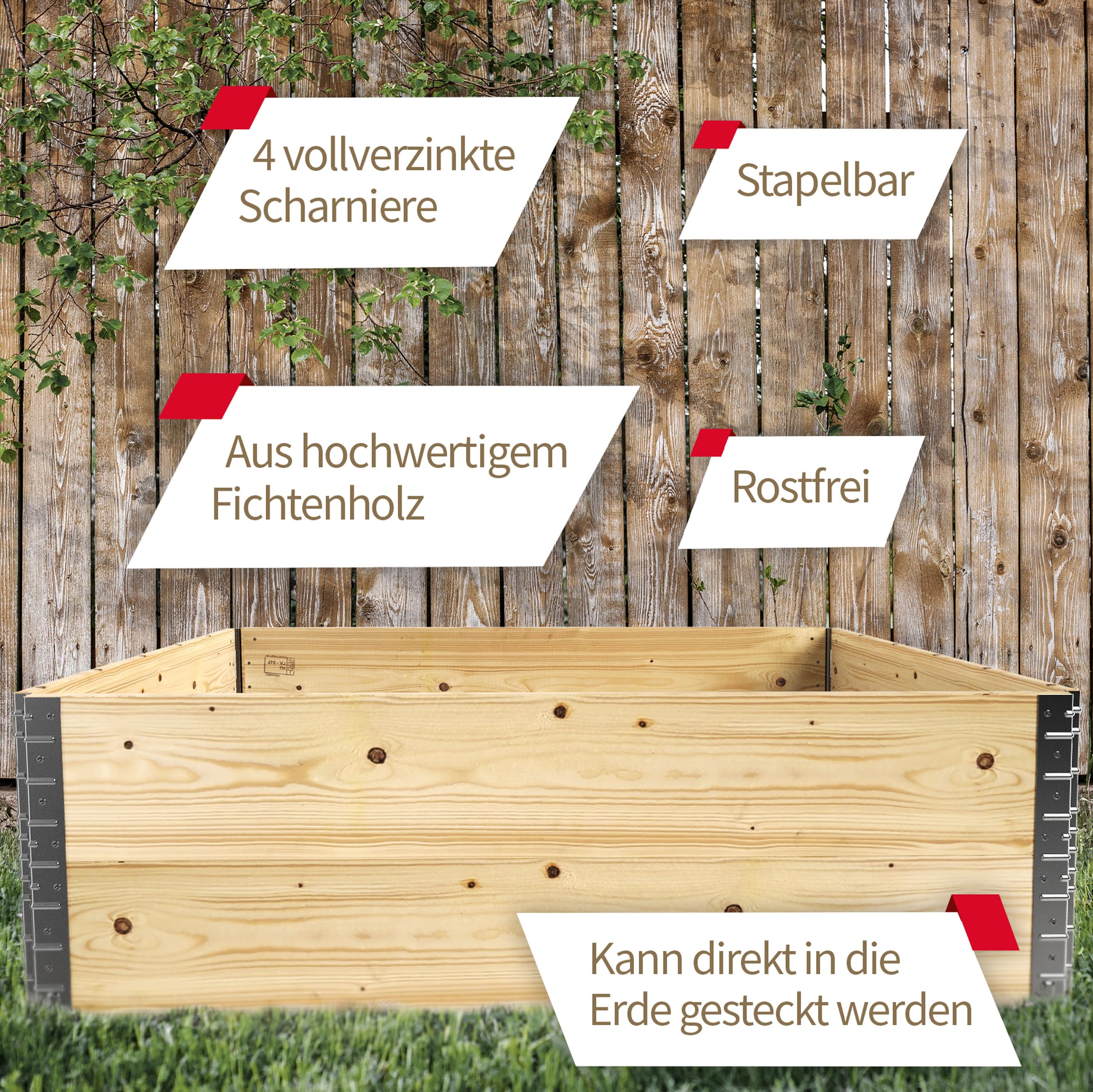 Schroth Home Hochbeet 120x80x40cm groß - rechteckig - Palettenrahmen aus Holz - Hochbeet für Garten - faltbar - steckbar & stapelbar - Aussenbereich (1x Hochbeetrahmen 120x80x40)
